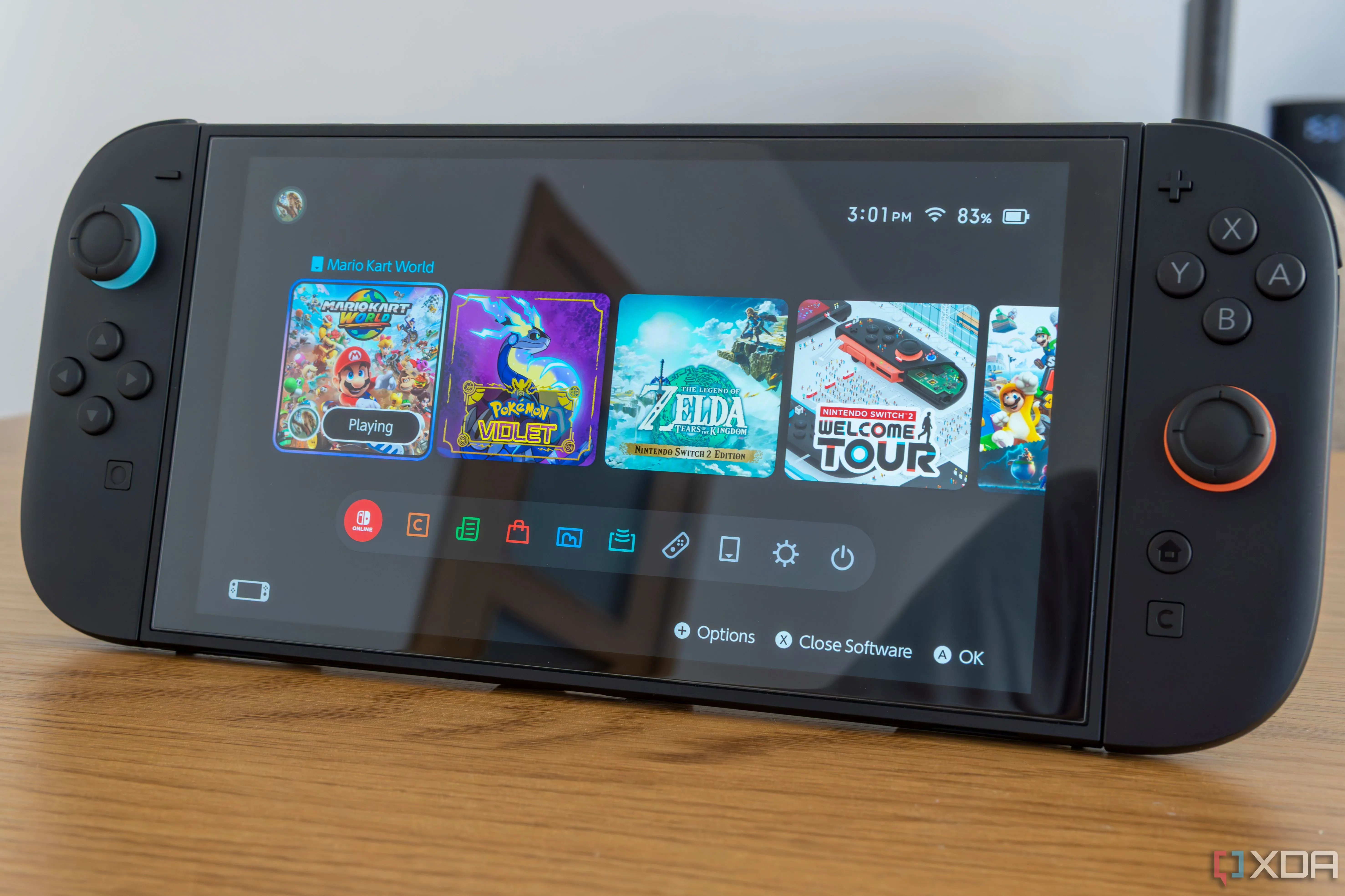 Giao diện menu chính hiển thị trên màn hình máy Nintendo Switch 2
