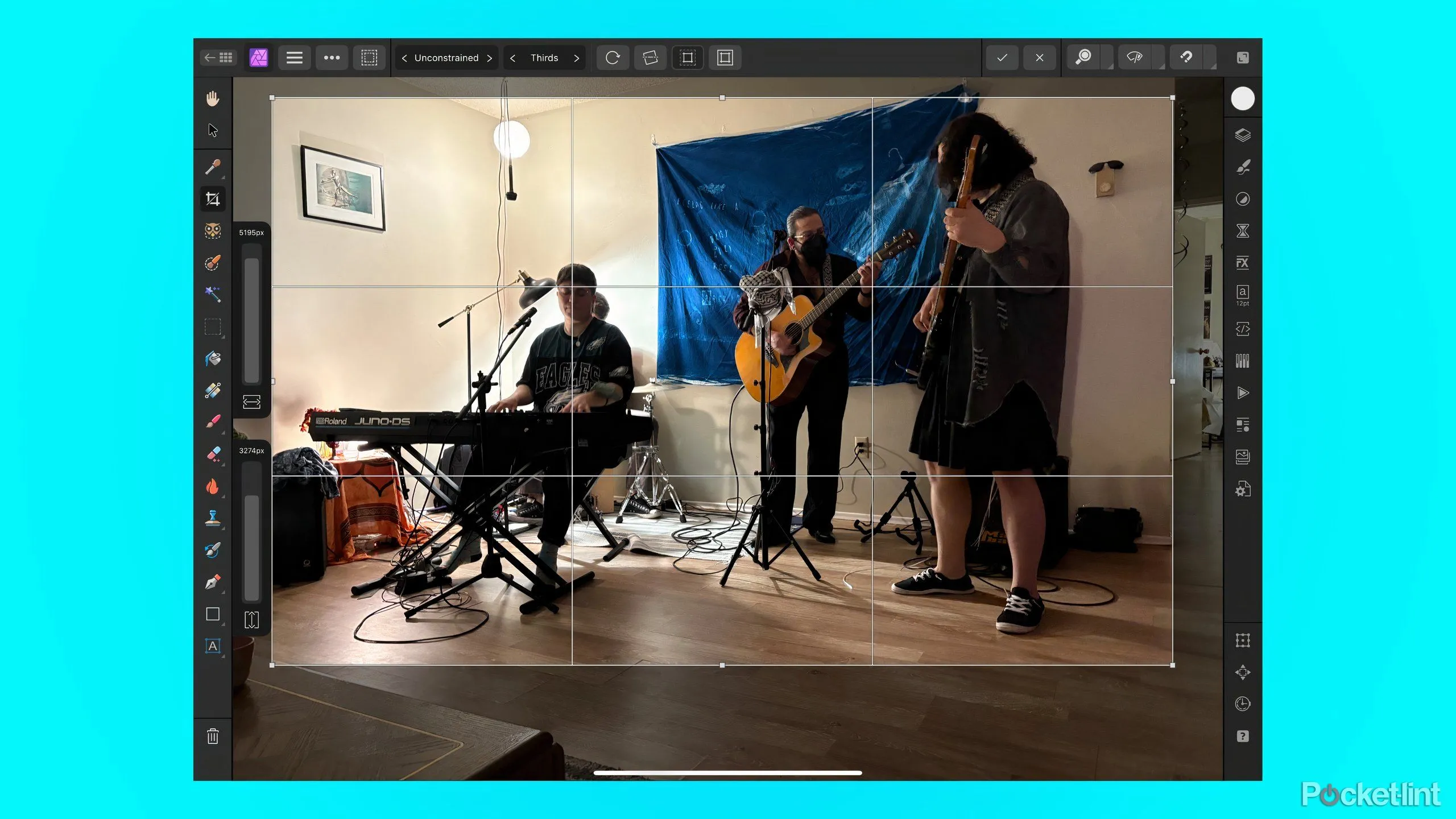 Giao diện phần mềm chỉnh sửa ảnh Affinity Photo, minh họa việc crop ảnh