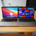 Hai mẫu MacBook Pro 13 inch: bản 2020 dùng chip Intel (trái) và bản 2022 dùng chip M2 Apple Silicon (phải)