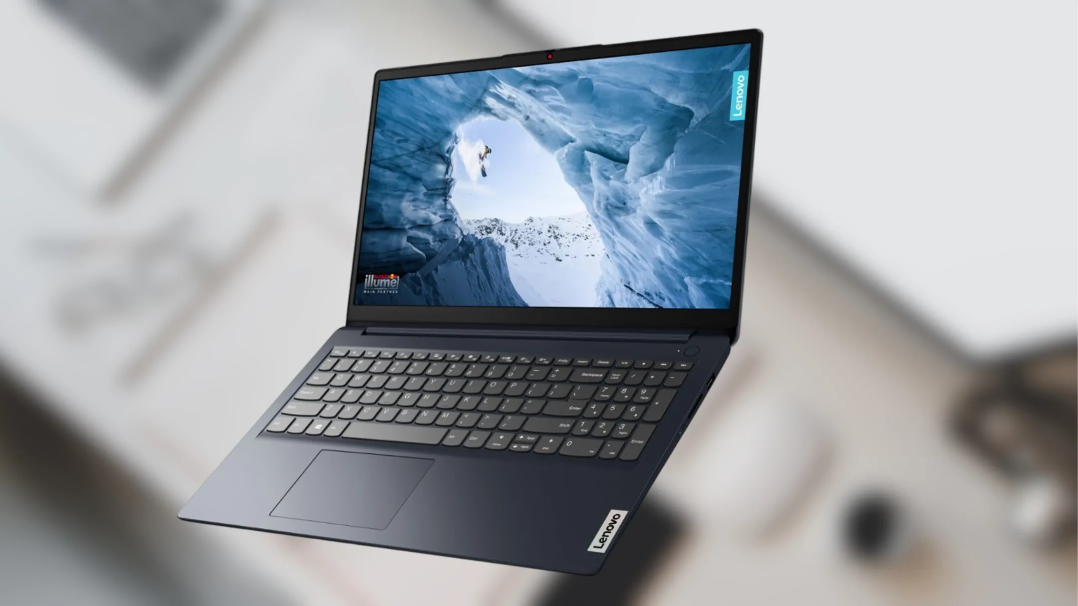 Máy tính xách tay Lenovo IdeaPad 1 màu xám bạc, hiển thị màn hình làm việc