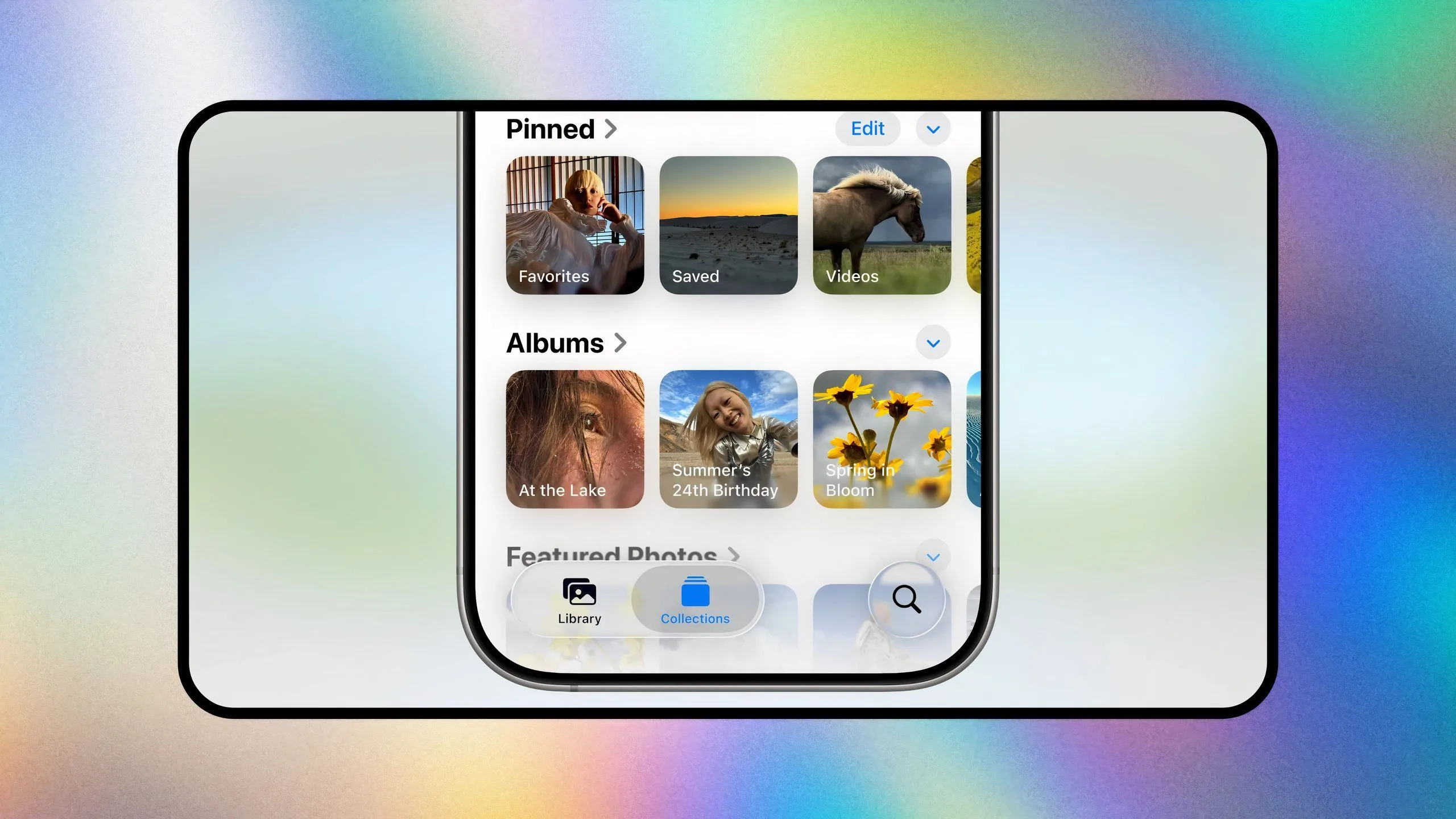 Ứng dụng Ảnh trên iOS 26 với tab Bộ sưu tập được phục hồi