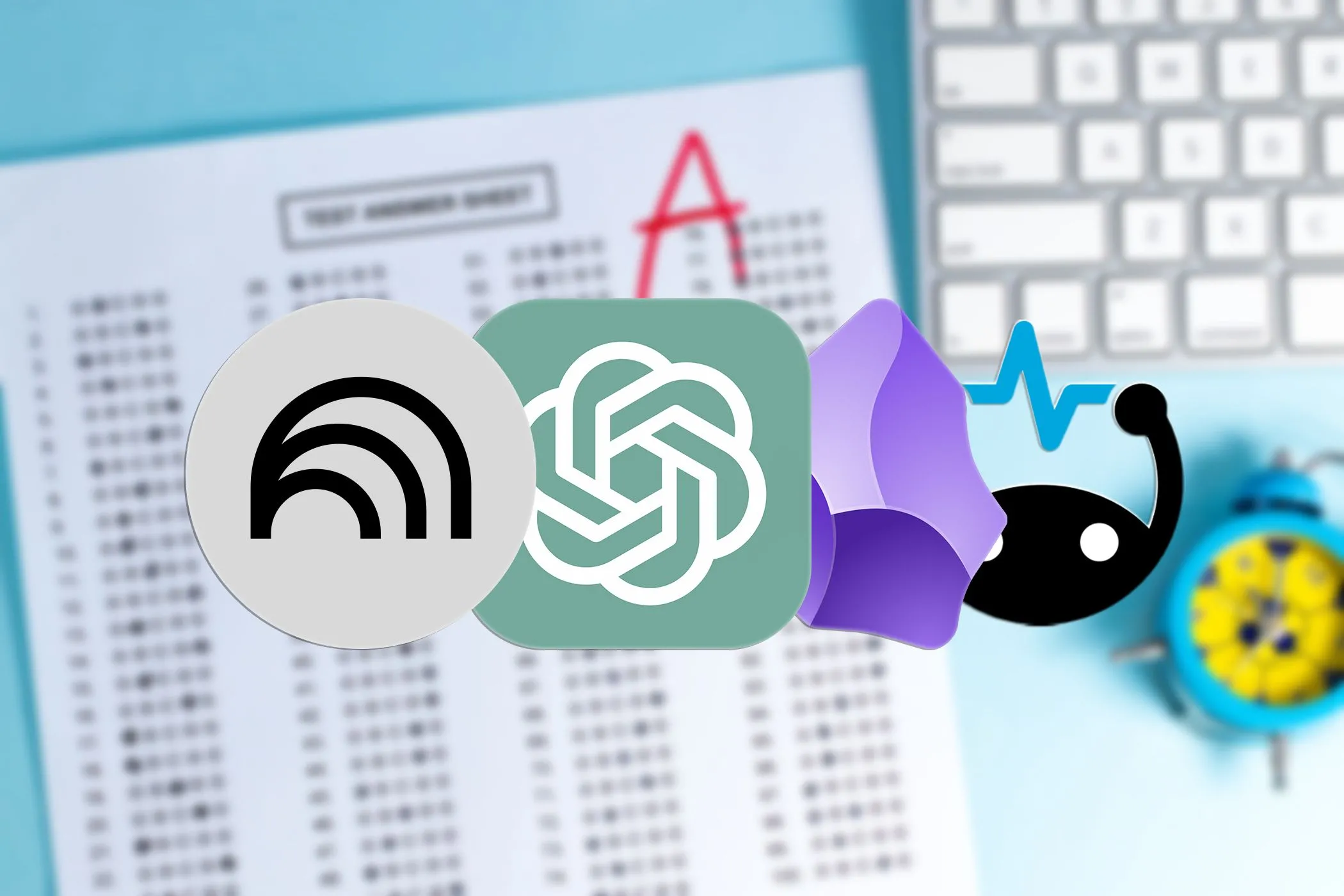 Các biểu tượng ChatGPT, NotebookLM, Obsidian và Brainscape tượng trưng cho công cụ học tập hỗ trợ bởi AI