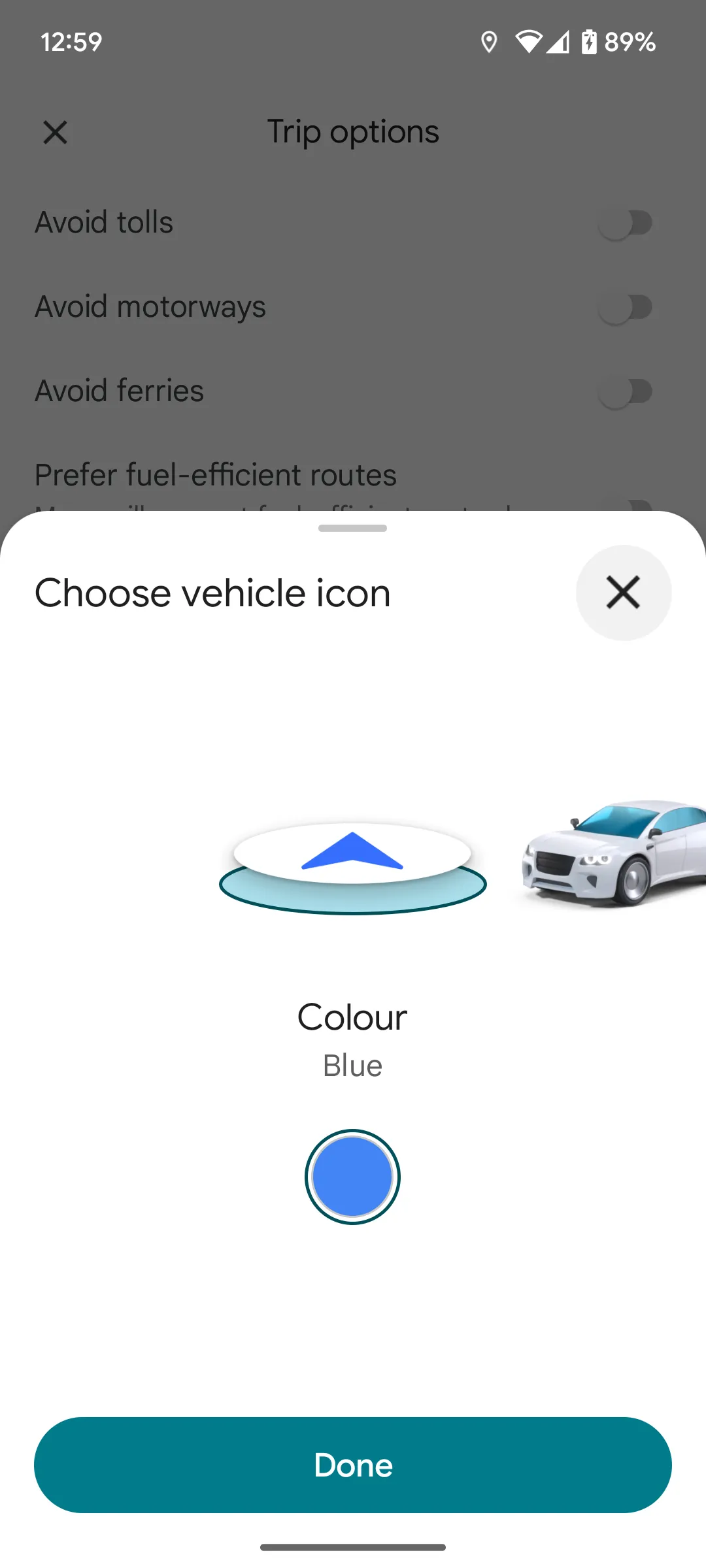 Các biểu tượng xe cũ và mới trong Google Maps cùng các tùy chọn màu sắc