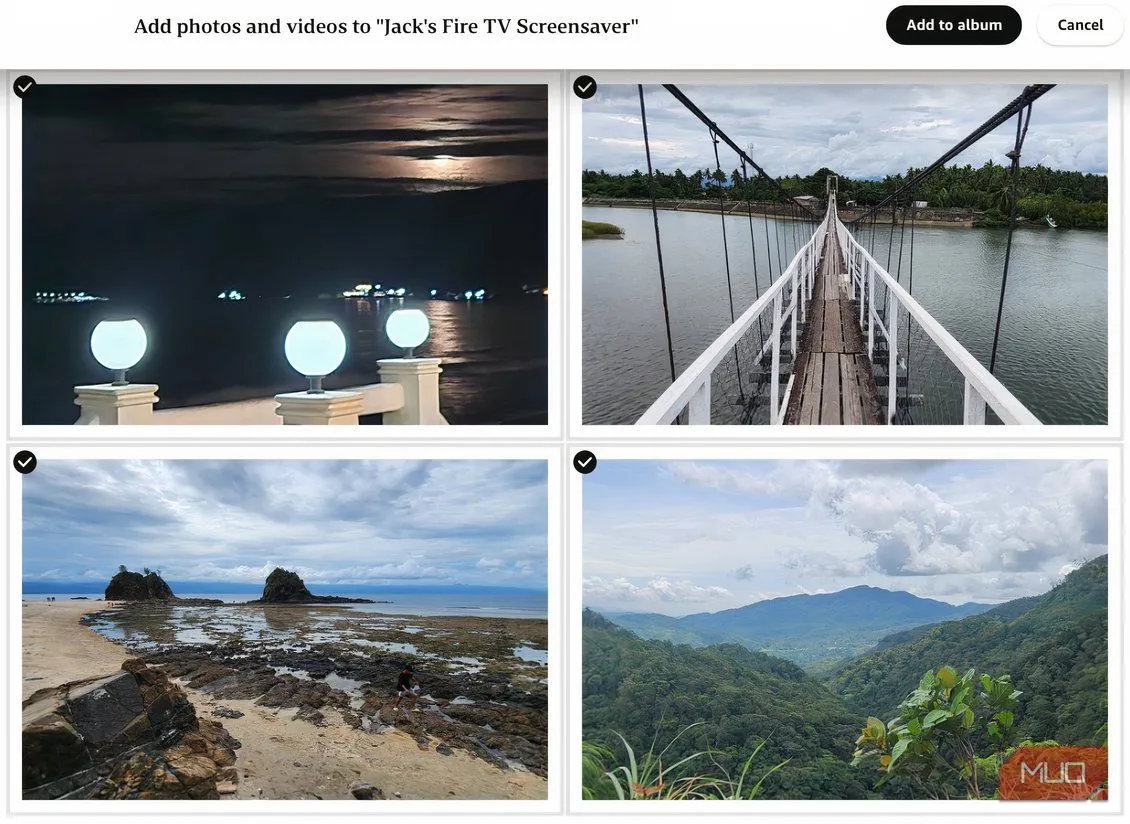 Giao diện Amazon Photos trên trình duyệt web để quản lý album ảnh.