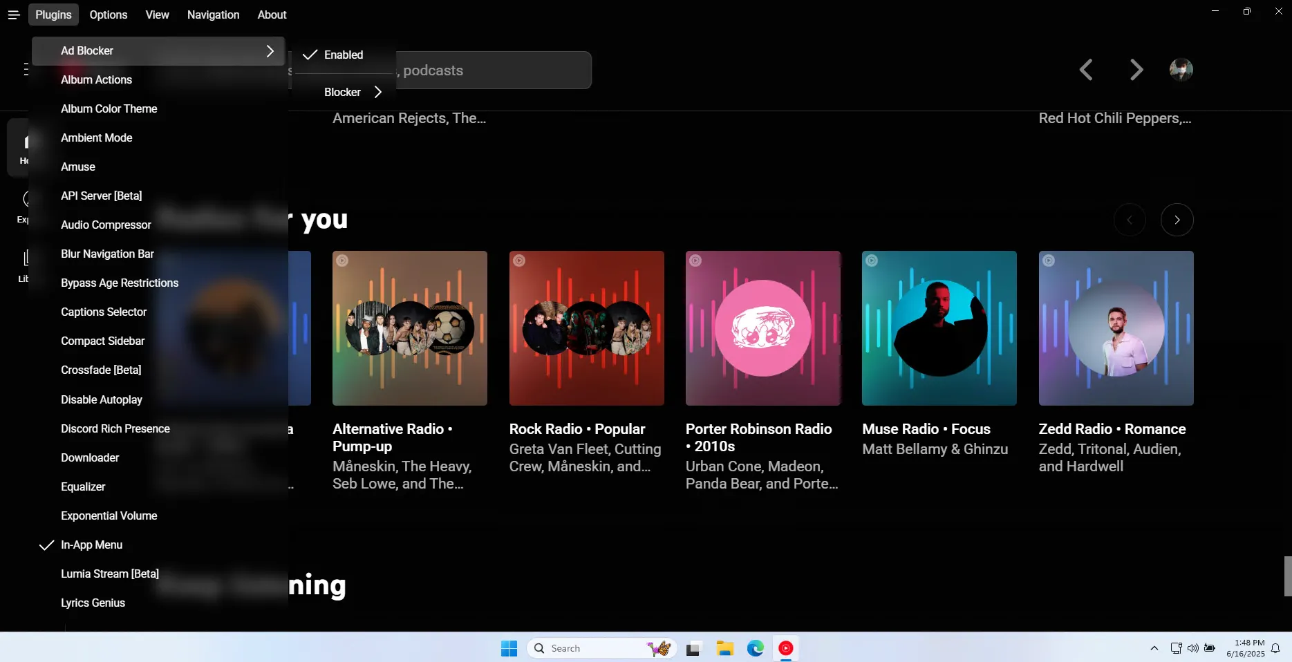 Giao diện ứng dụng Custom YouTube Music Desktop