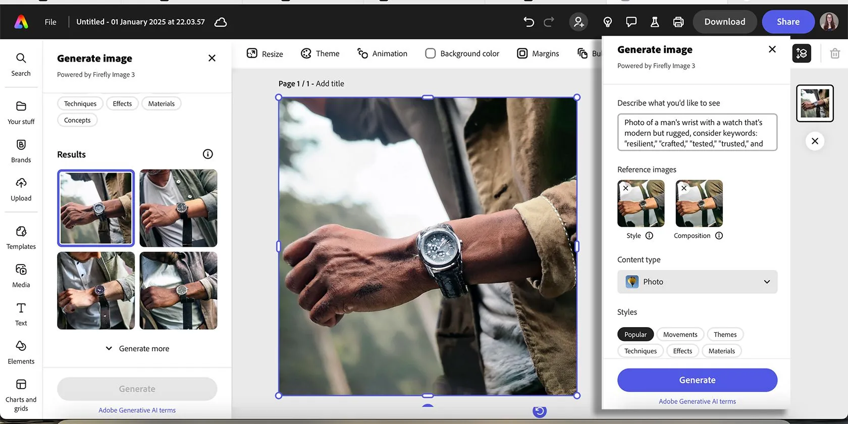 Ảnh đồng hồ được tạo bằng Adobe Express AI Image Generator