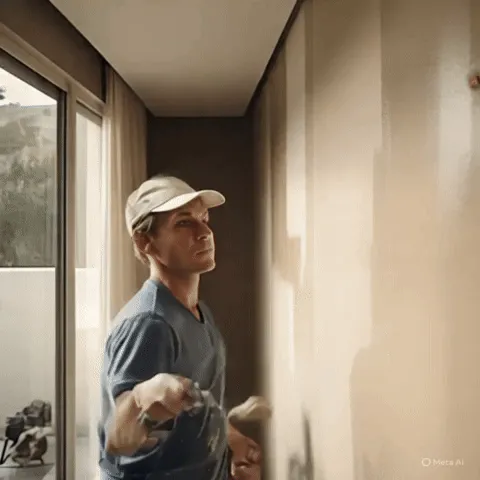 Ảnh GIF động người thợ sơn với cánh tay và con lăn biến dạng một cách buồn cười