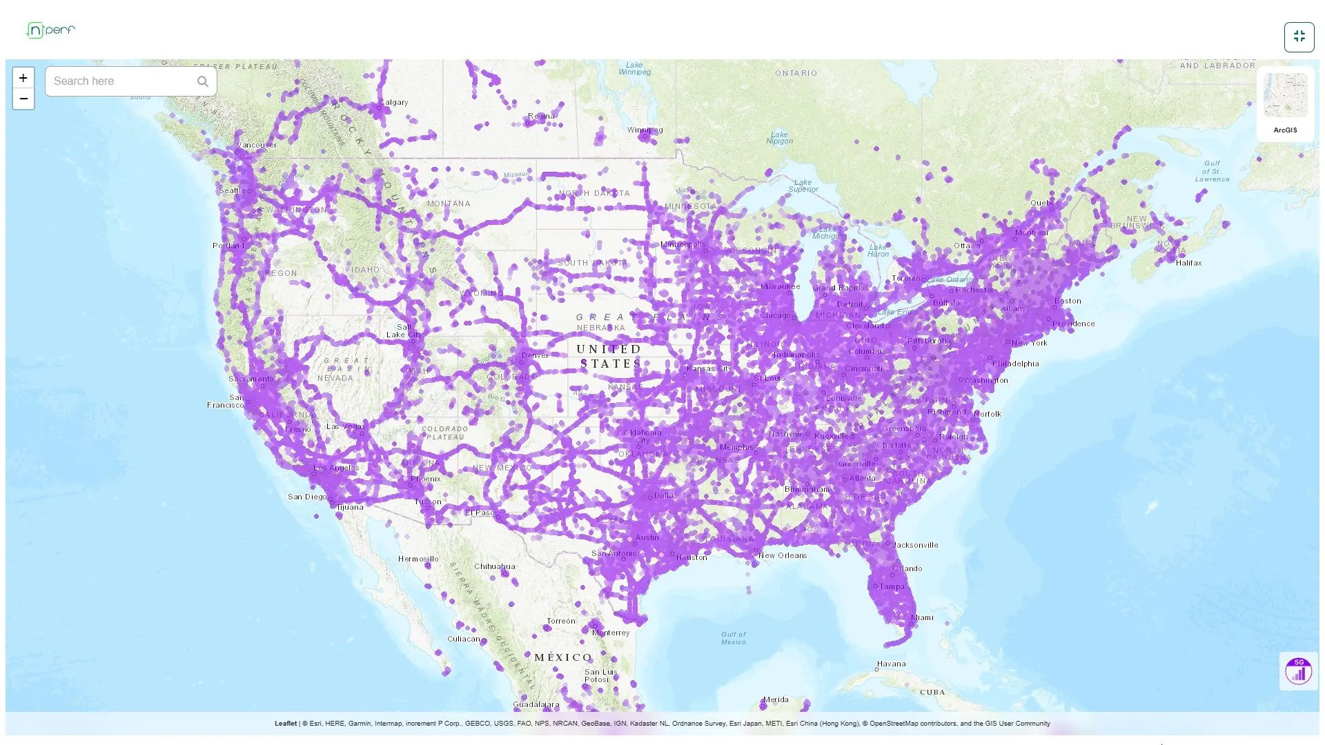 bản đồ vùng phủ sóng mạng 5g nperf usa