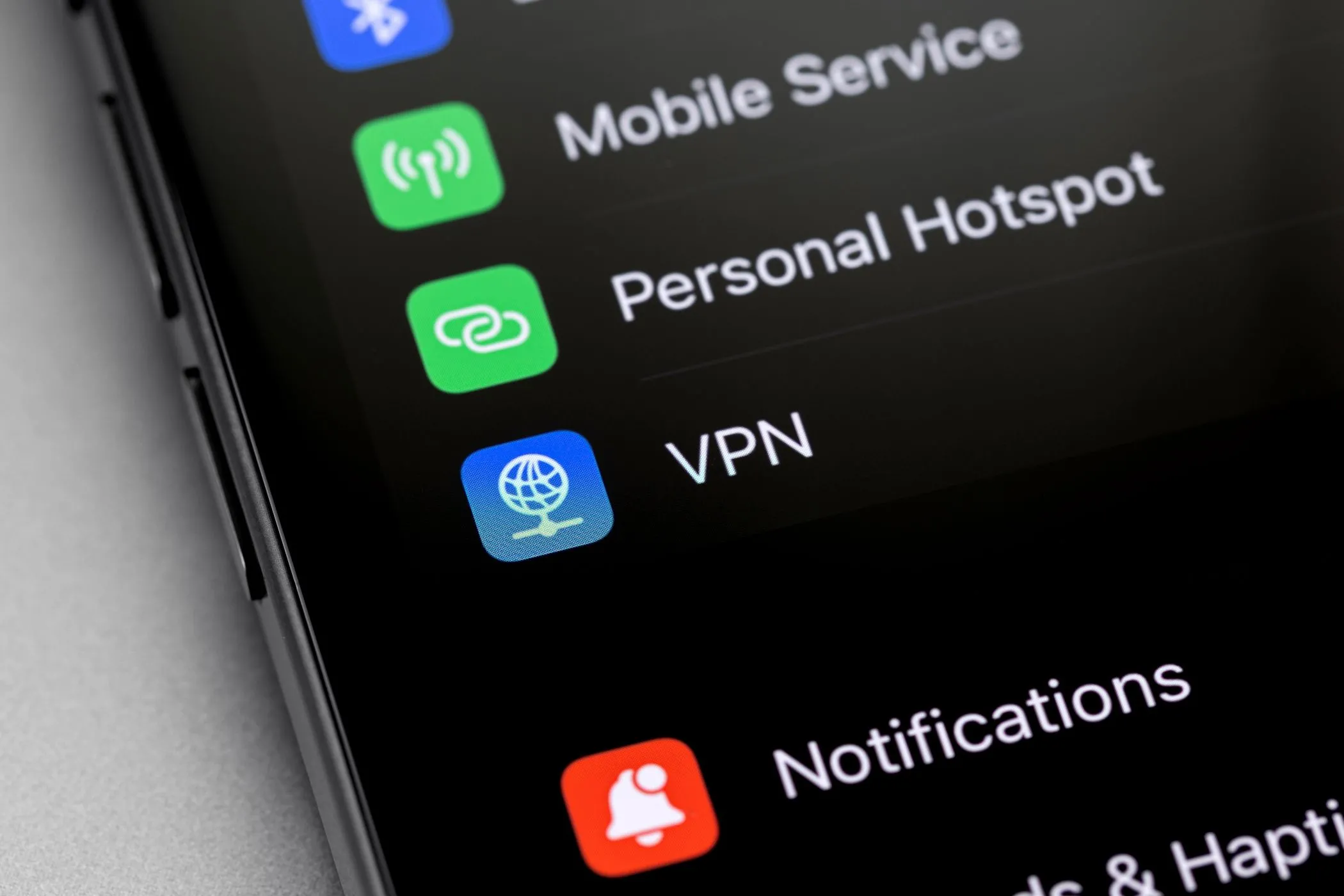 biểu tượng vpn trên màn hình điện thoại thông minh