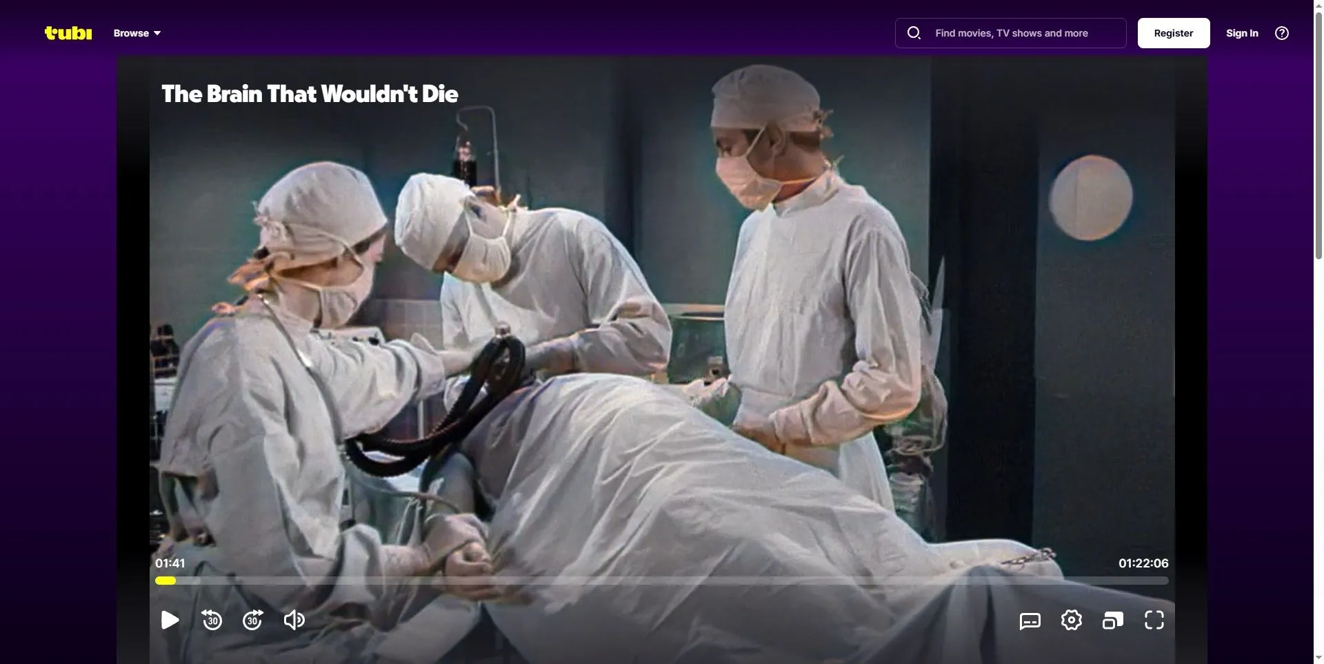 Bộ phim The Brain That Wouldn't Die đang phát trên nền tảng Tubi