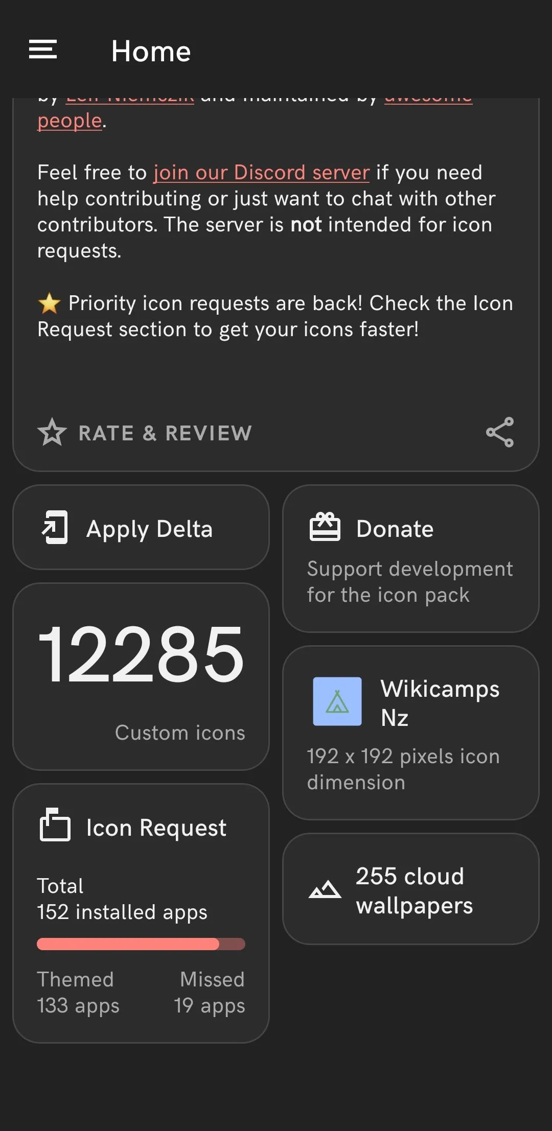 Các biểu tượng ứng dụng với phong cách Delta Icon Pack trên màn hình chính Android