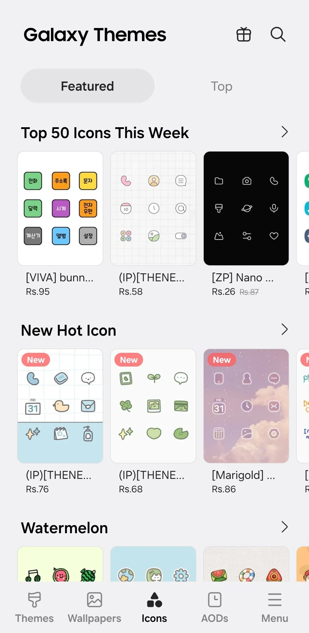 Các gói biểu tượng ứng dụng trong Galaxy Themes Store của Samsung