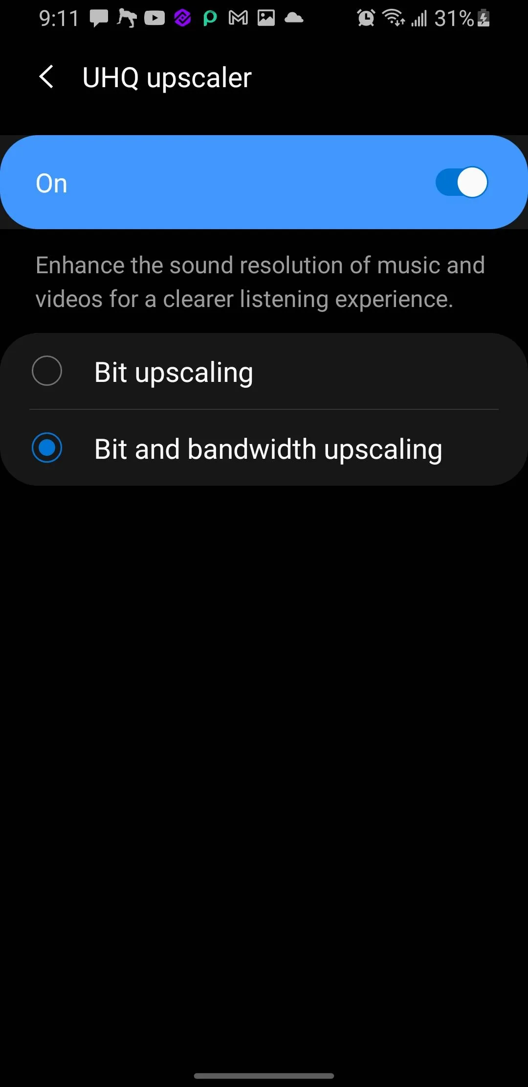 Các tùy chọn của tính năng UHQ Upscaler trên Galaxy