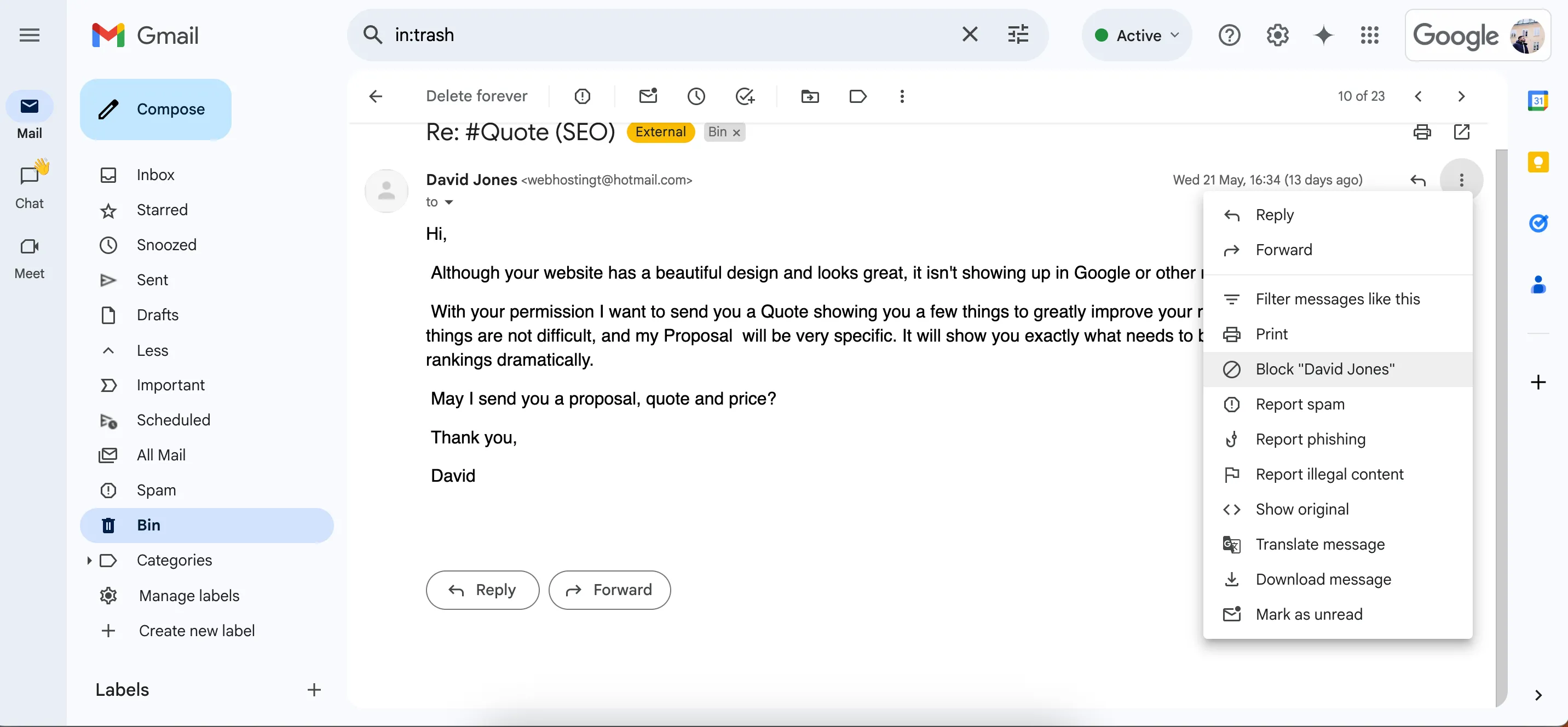 Cách chặn người gửi không mong muốn trong ứng dụng Gmail