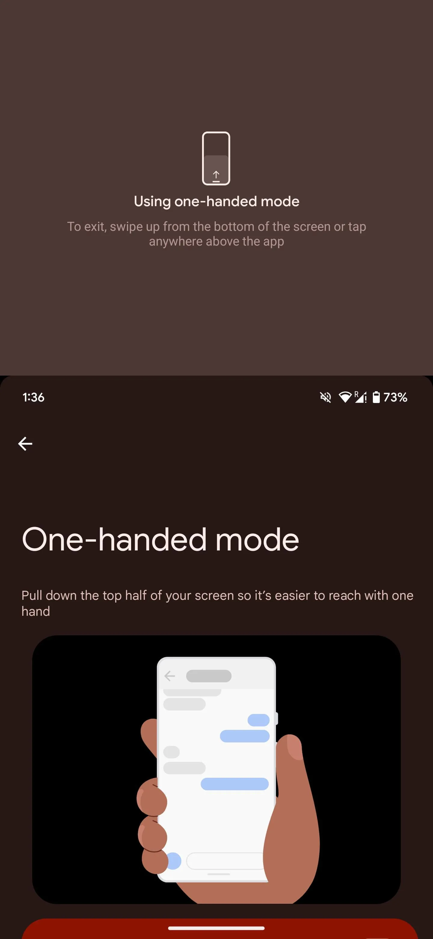 Cách vuốt từ cạnh dưới màn hình để kích hoạt Chế độ Một tay trên điện thoại Android lớn