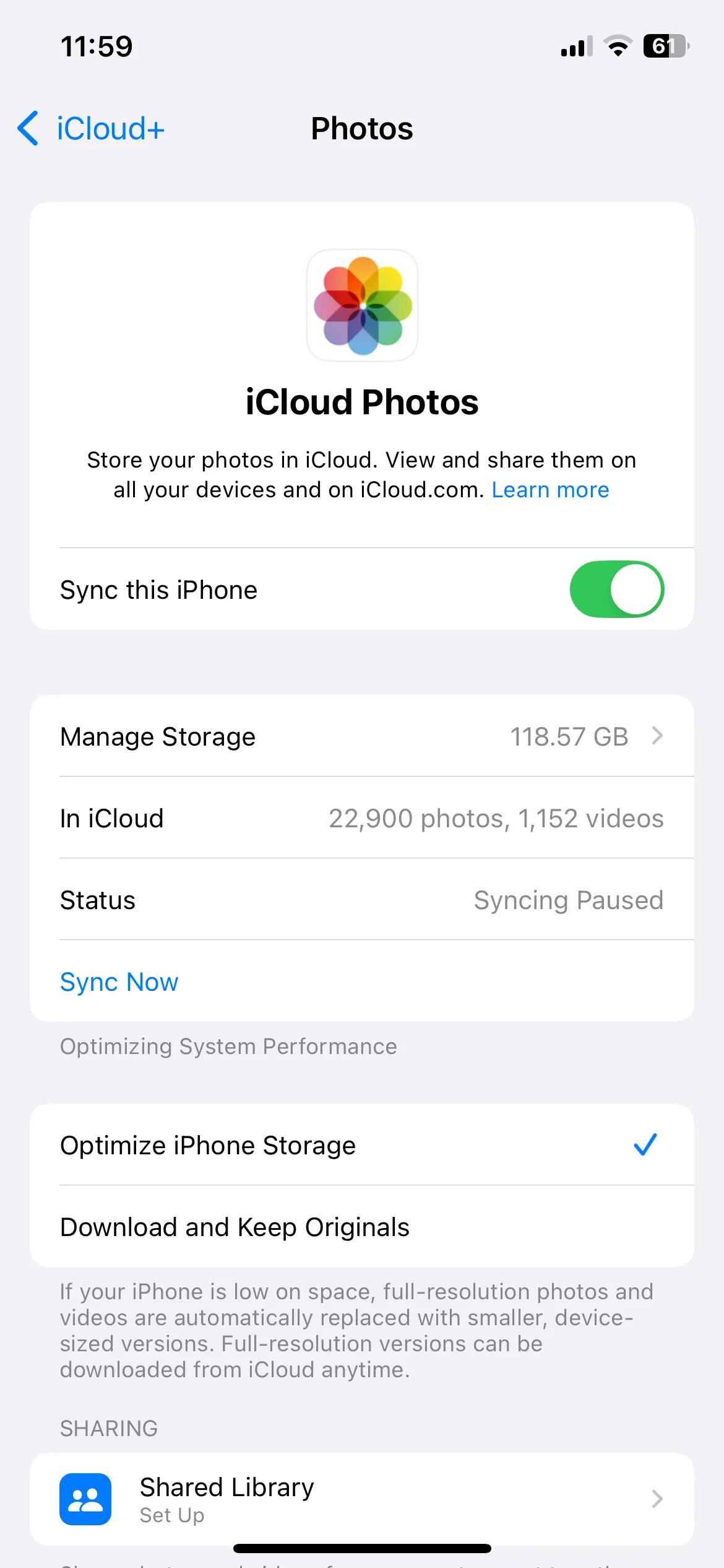 Cài đặt Ảnh iCloud trên iPhone với tùy chọn &quot;Tối ưu hóa dung lượng iPhone&quot; giúp giải phóng bộ nhớ thiết bị
