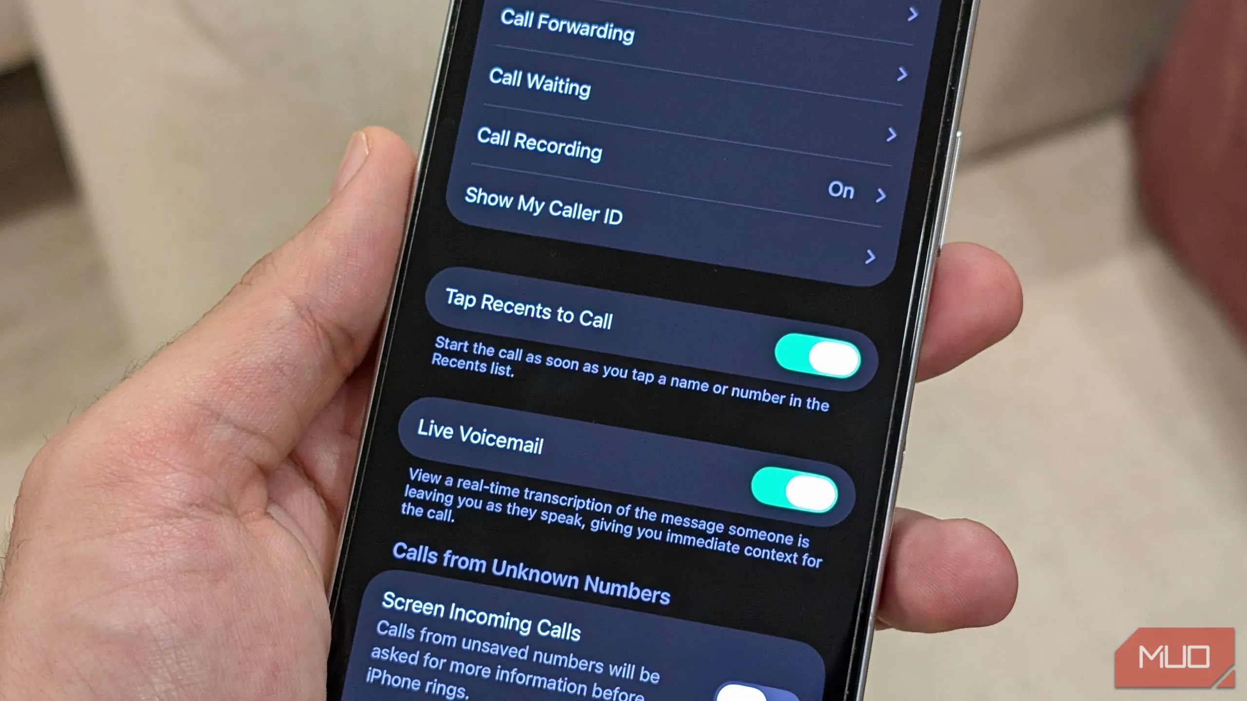 Cài đặt &quot;Chạm vào Gần đây để Gọi&quot; (Tap Recents to Call) trong phần Cài đặt &gt; Điện thoại của iOS 26, giúp gọi nhanh chỉ bằng một chạm.