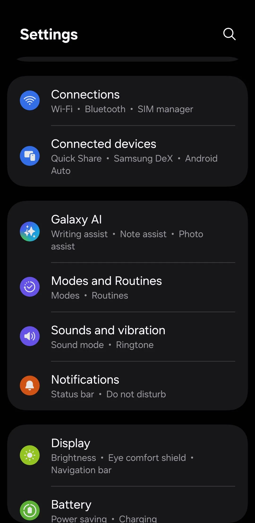 Cài đặt chung trên điện thoại Android để tìm kiếm các tùy chọn bảo mật