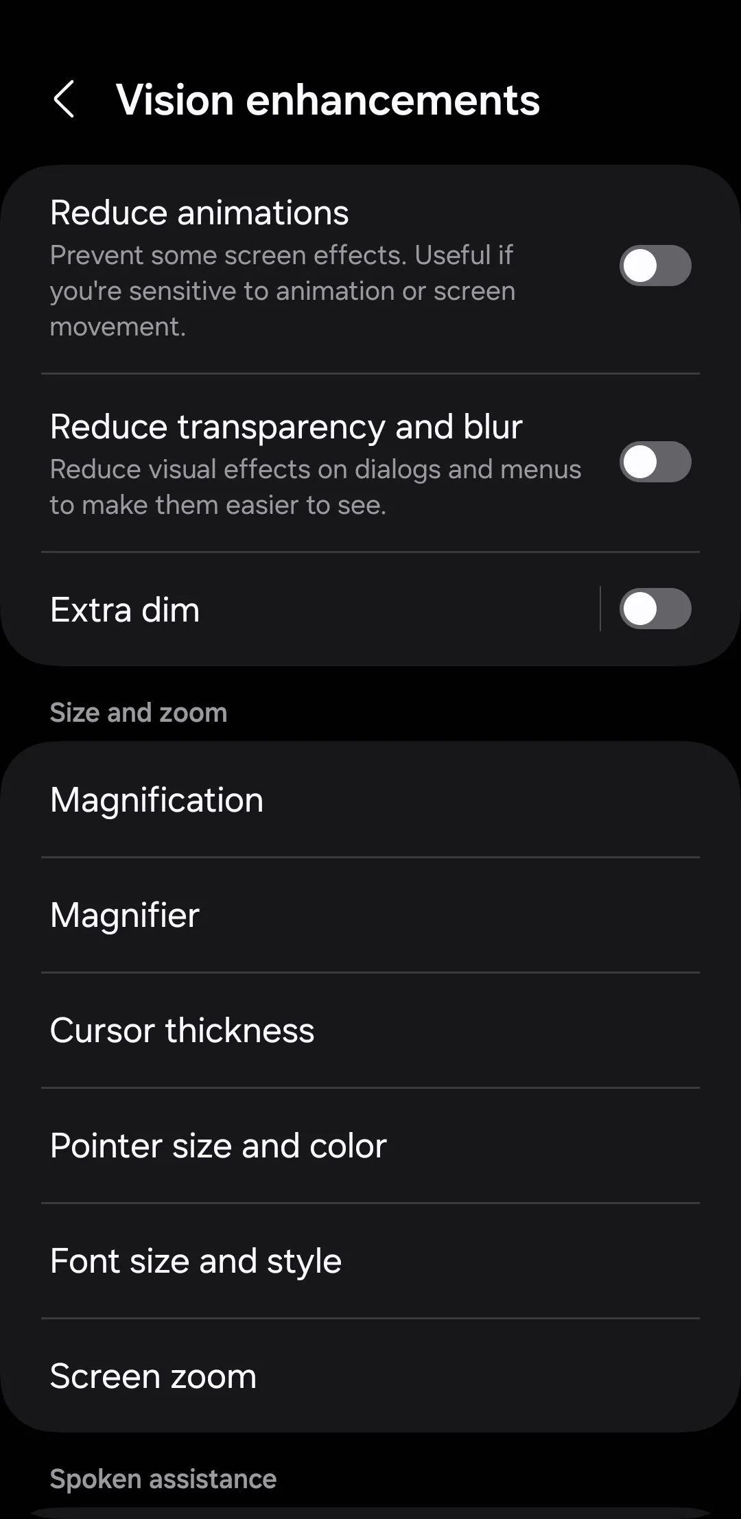 Cài đặt nâng cao tầm nhìn (Vision enhancements) trên Android cho tính năng làm mờ màn hình