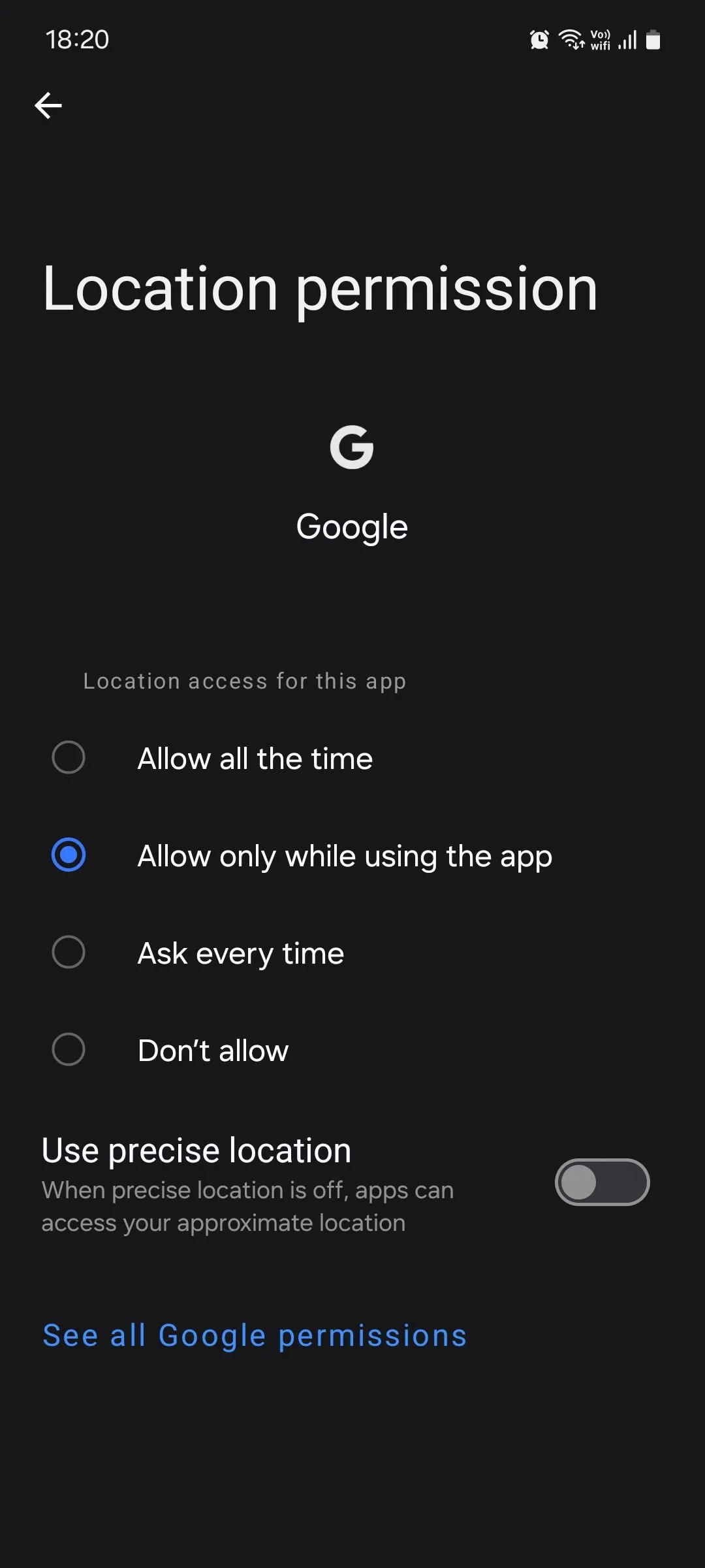 Cài đặt quyền vị trí của Samsung One UI cho ứng dụng