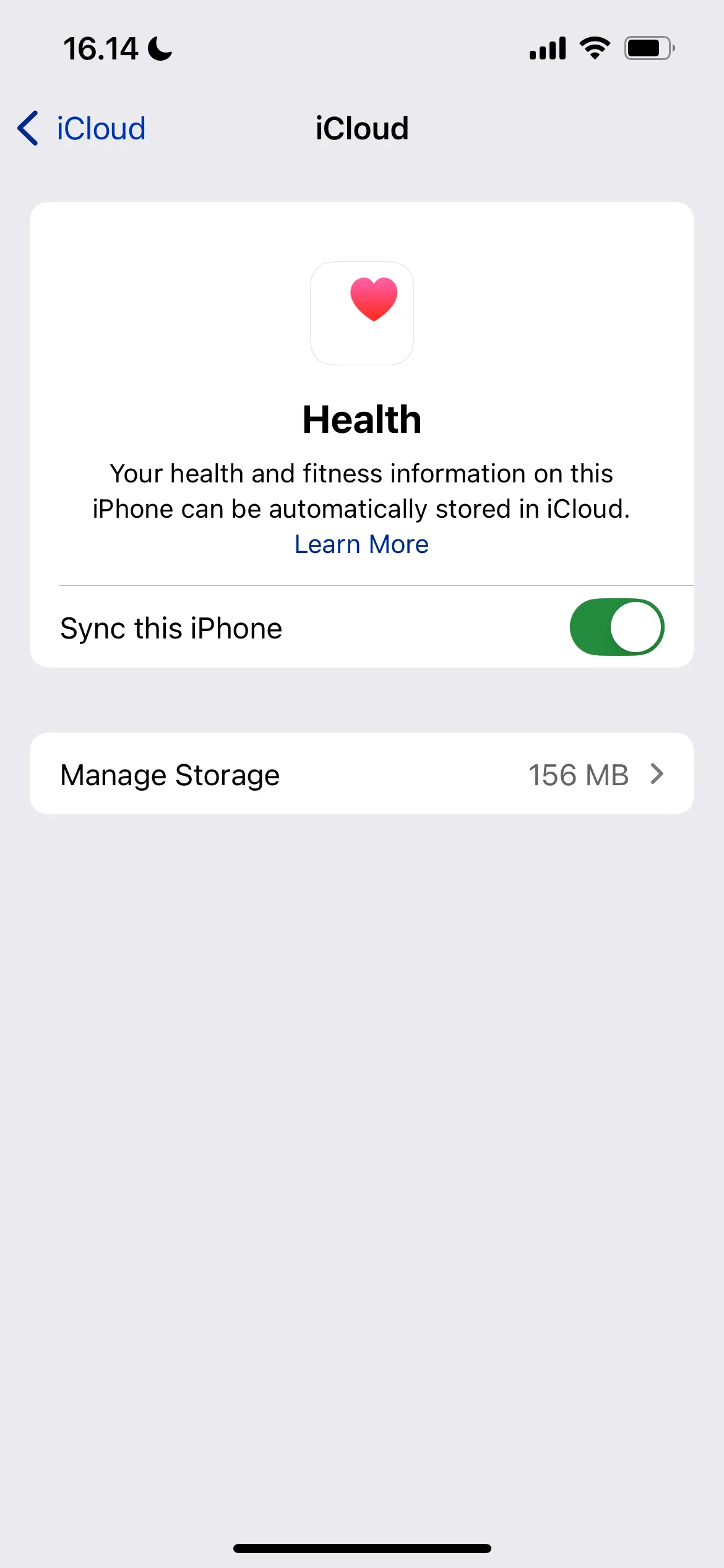Cài đặt Sức khỏe trong ứng dụng Cài đặt iOS để tắt đồng bộ iCloud