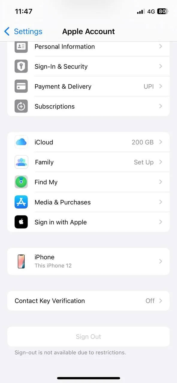 Cài đặt tài khoản Apple ID trên iPhone, dẫn đến các tùy chọn bảo mật và iCloud