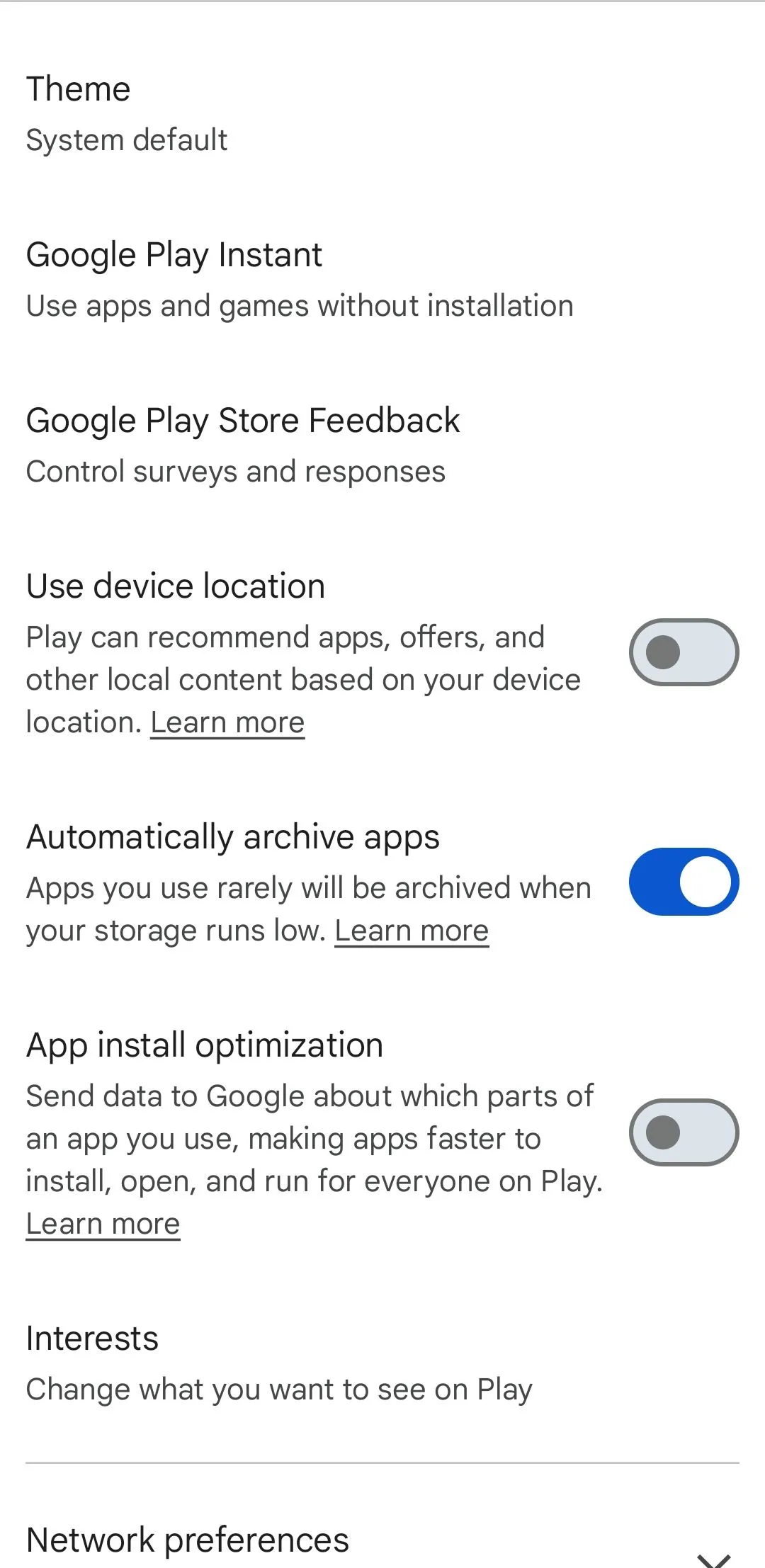 Cài đặt tự động lưu trữ ứng dụng trong Google Play Store trên Android