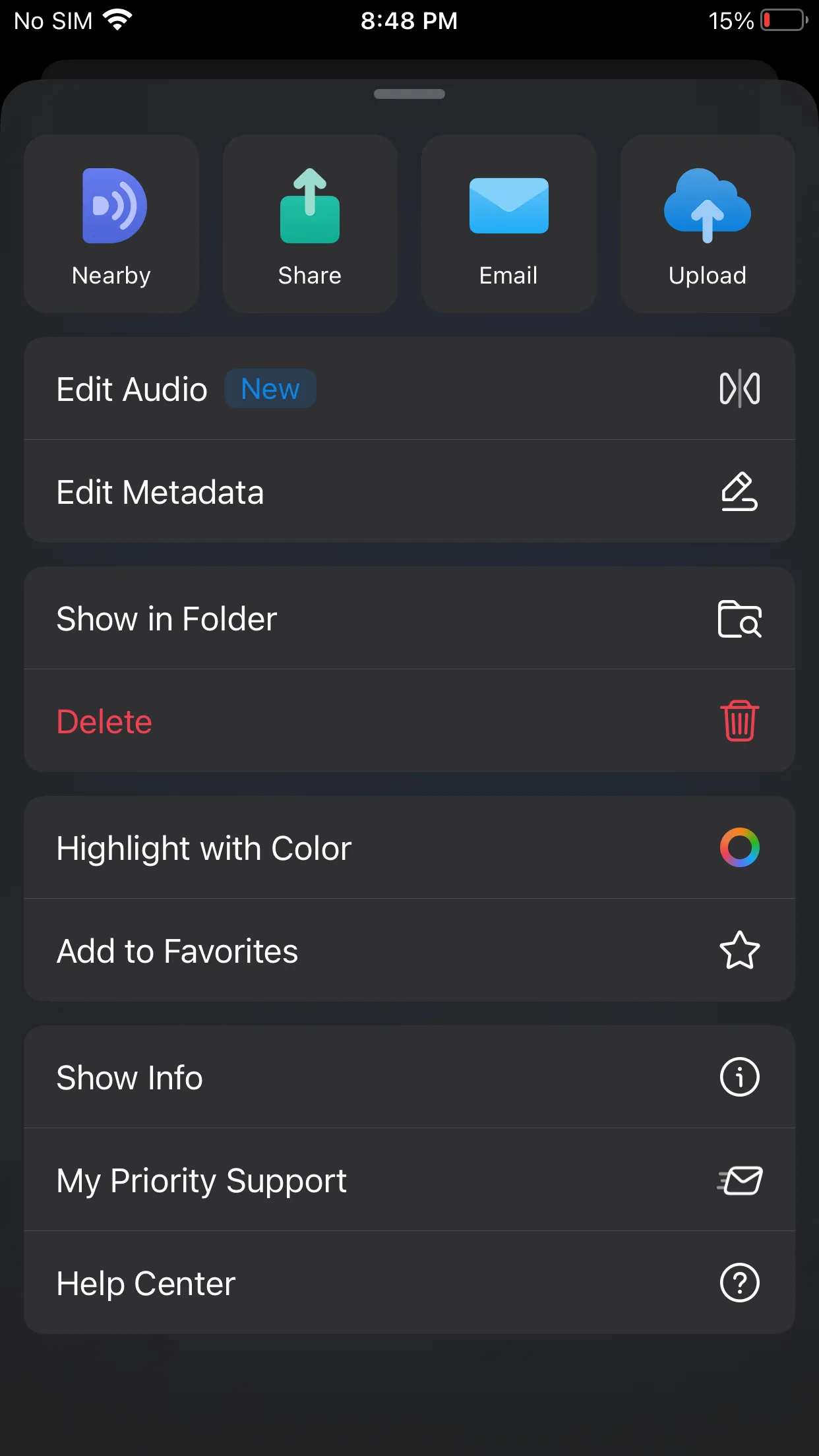 Cài đặt và tùy chọn của trình phát âm thanh trong Documents by Readdle trên iPhone