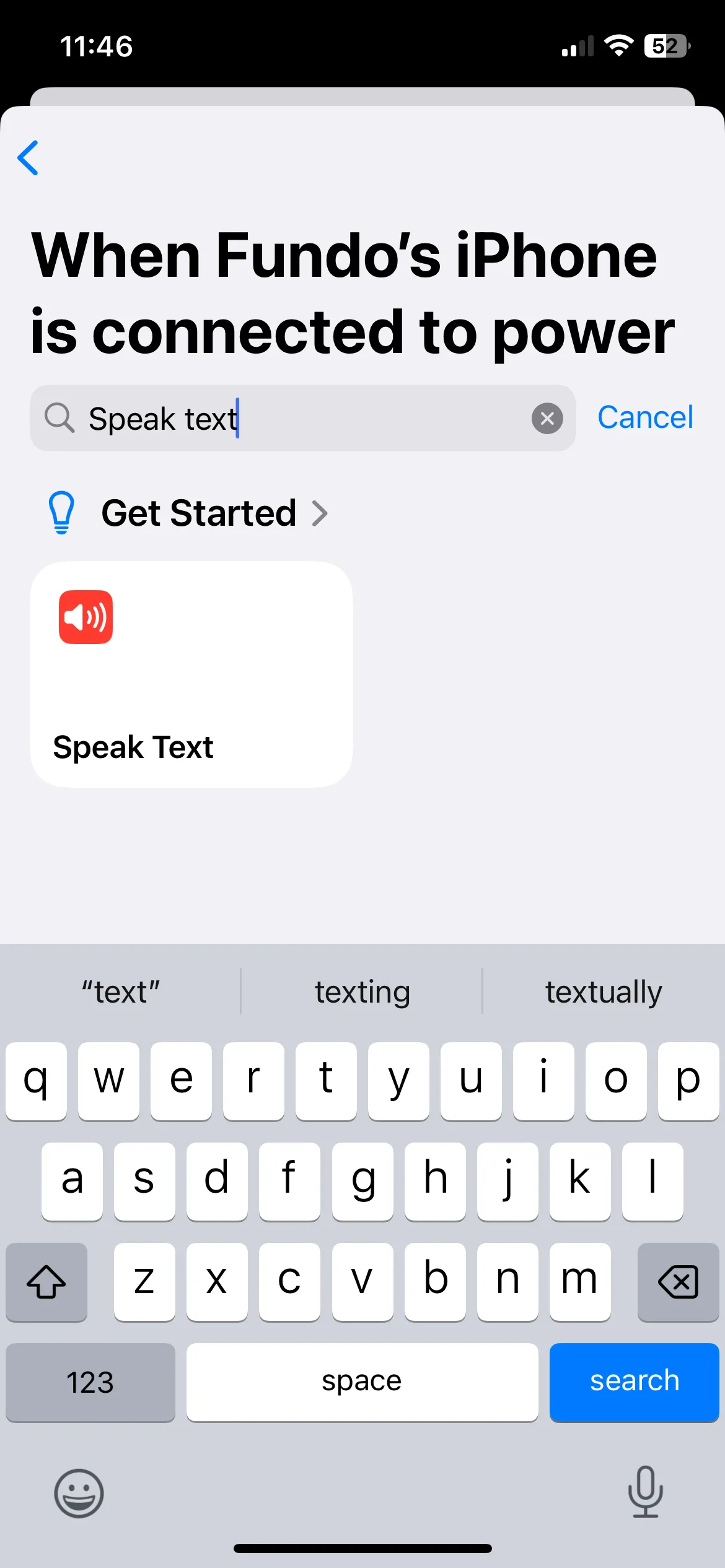 Cấu hình hành động Đọc văn bản để Siri phát âm khi sạc pin iPhone.