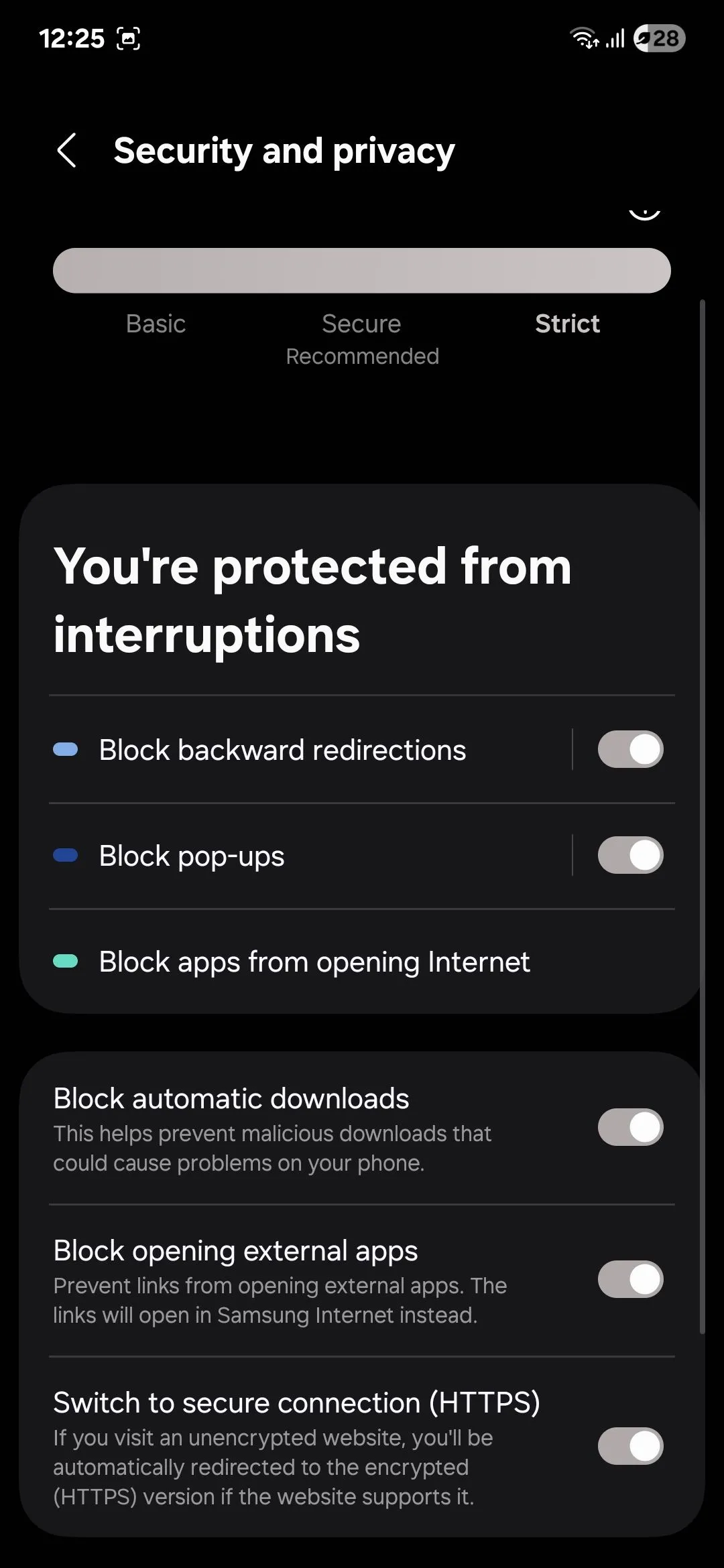 Chế độ Bí mật (Secret mode) của Samsung Internet với bảo mật vân tay.