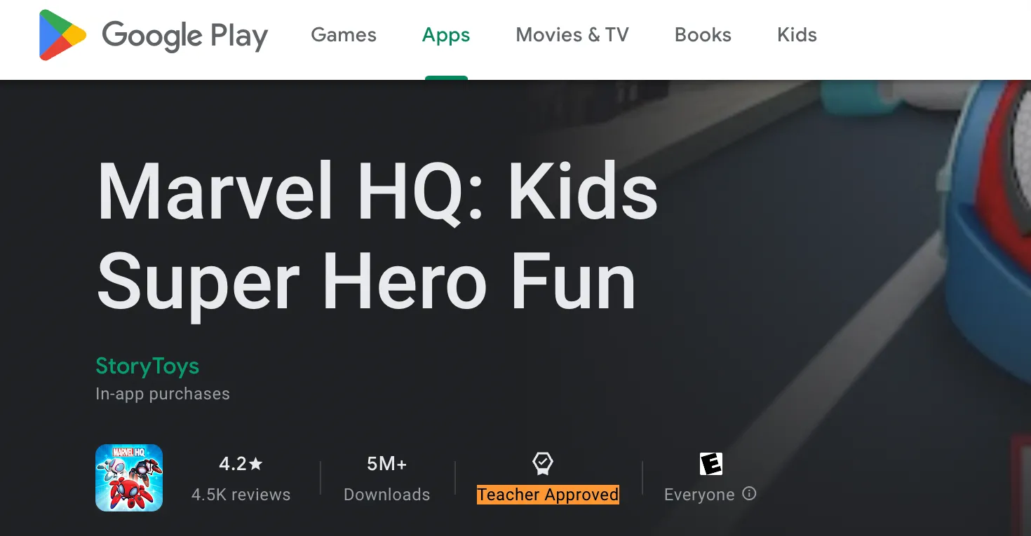 Chi tiết ứng dụng Marvel HQ được phê duyệt cho trẻ em trên cửa hàng Google Play, phù hợp với đồng hồ thông minh trẻ em