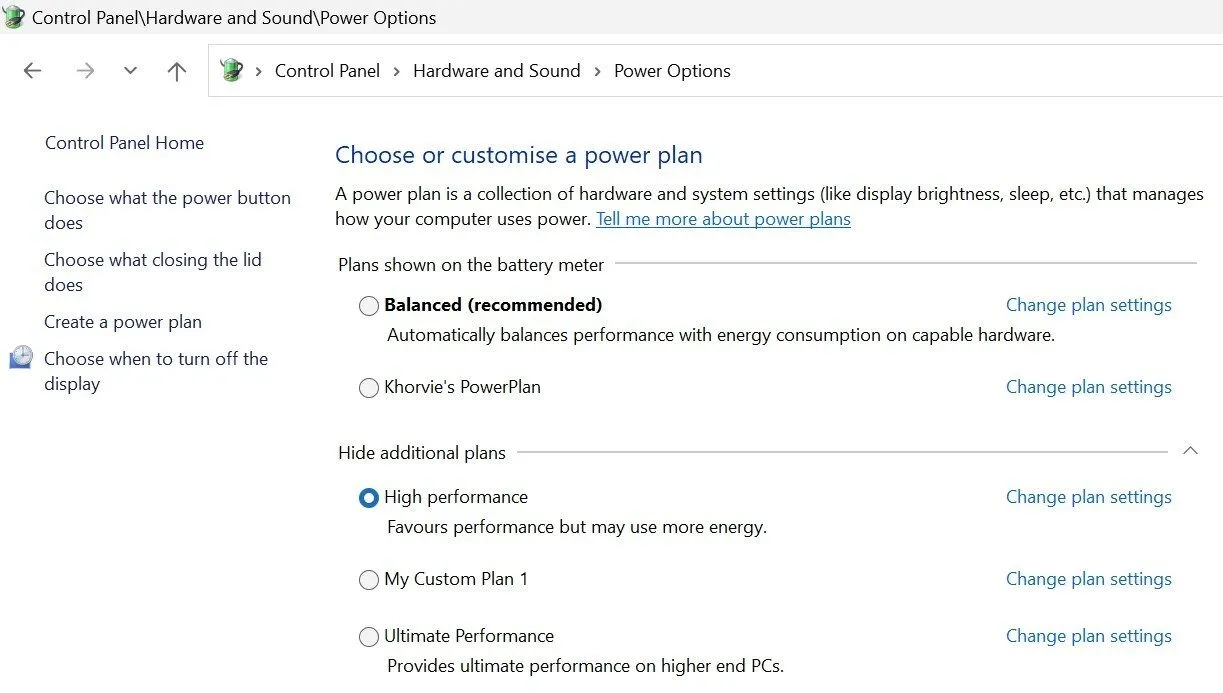 Chọn gói năng lượng Hiệu suất cao trong Bảng điều khiển Windows để tối ưu tốc độ máy tính.
