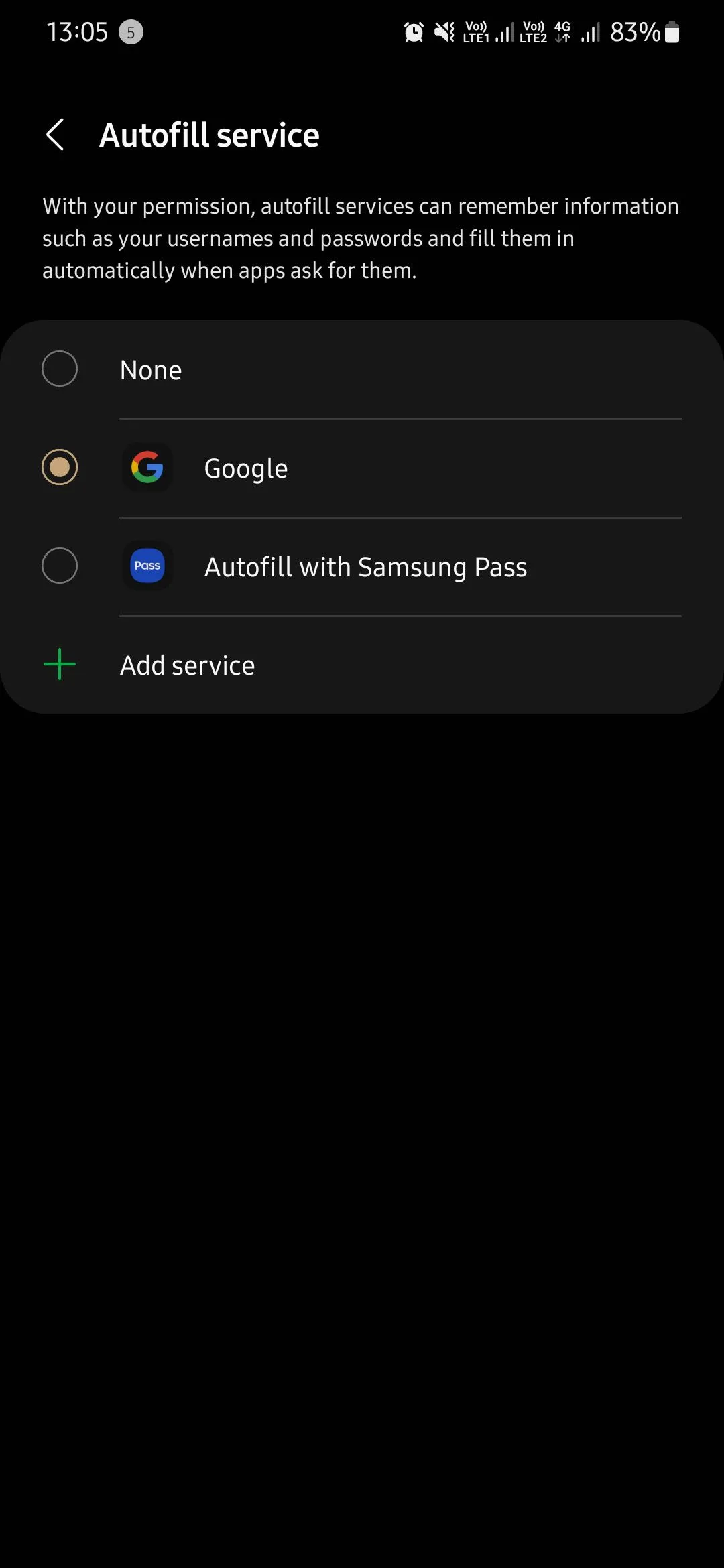 Chọn Google làm dịch vụ tự động điền mật khẩu trên Samsung One UI