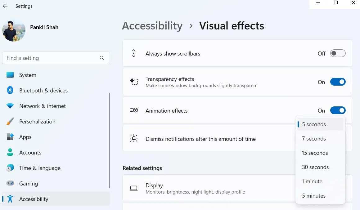 Điều chỉnh thời gian hiển thị banner thông báo trong cài đặt Trợ năng của Windows 11