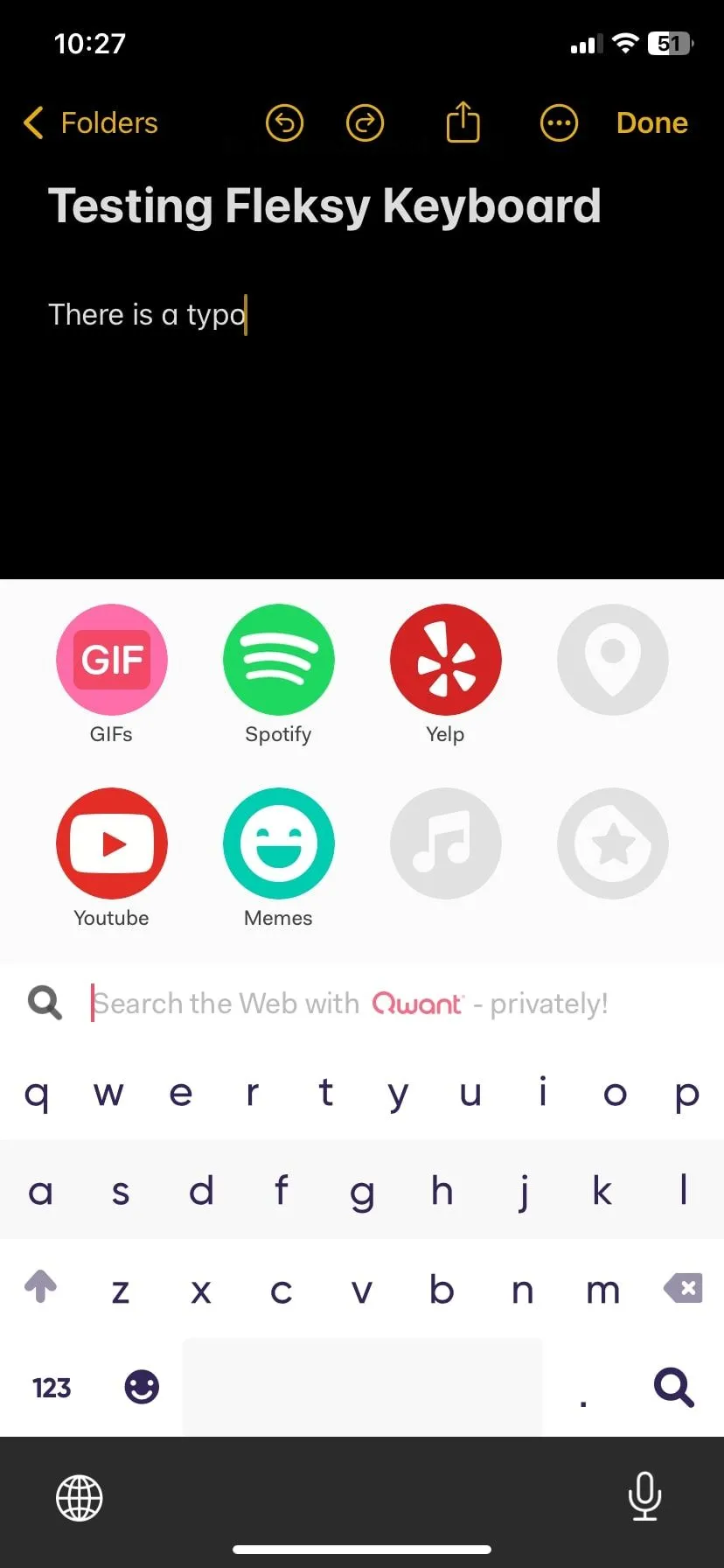 Fleksy keyboard với các tiện ích mở rộng như Spotify và YouTube