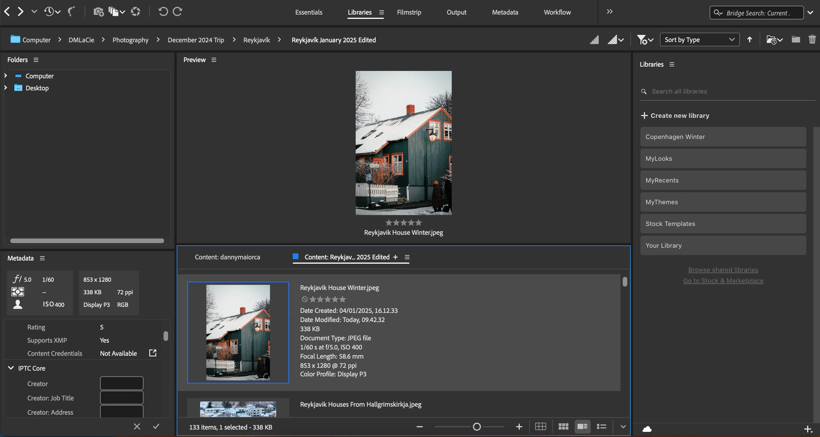 Giao diện Adobe Bridge cho phép điều chỉnh kích thước ảnh thumbnail để tối ưu trải nghiệm xem và quản lý ảnh.