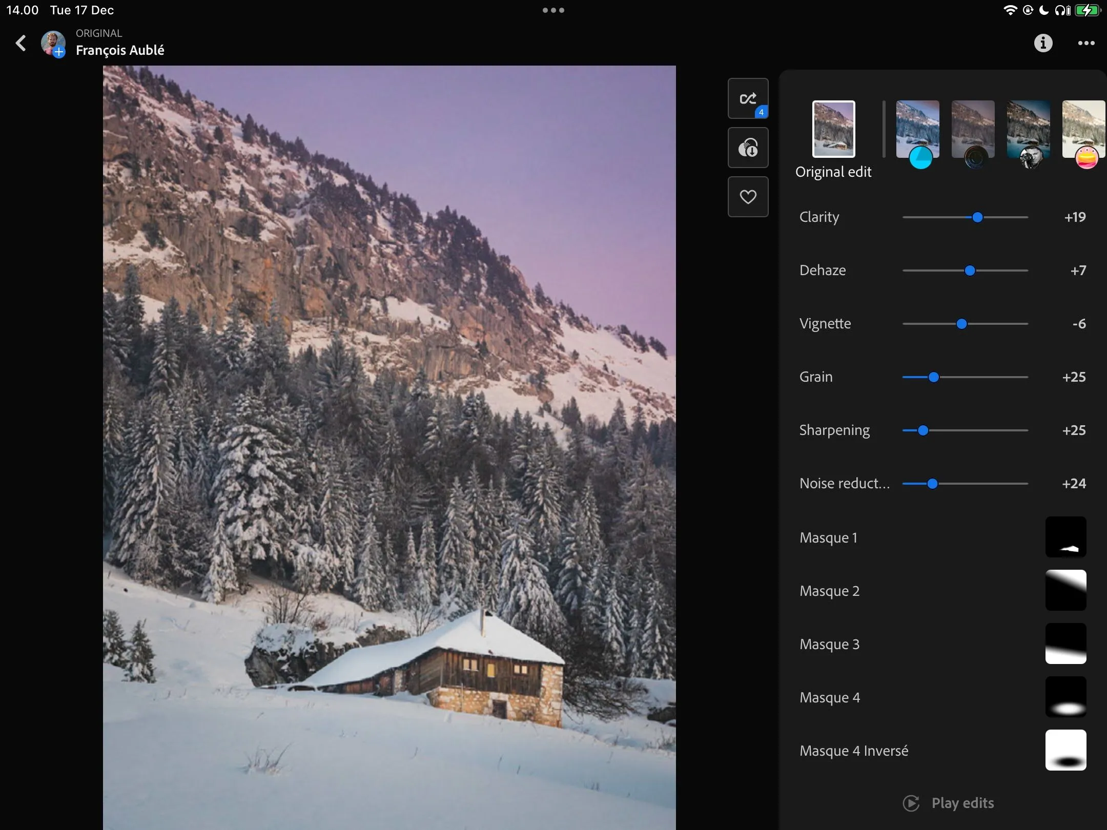 Giao diện Adobe Lightroom trên iPad với các tùy chỉnh và preset ảnh từ cộng đồng nhiếp ảnh