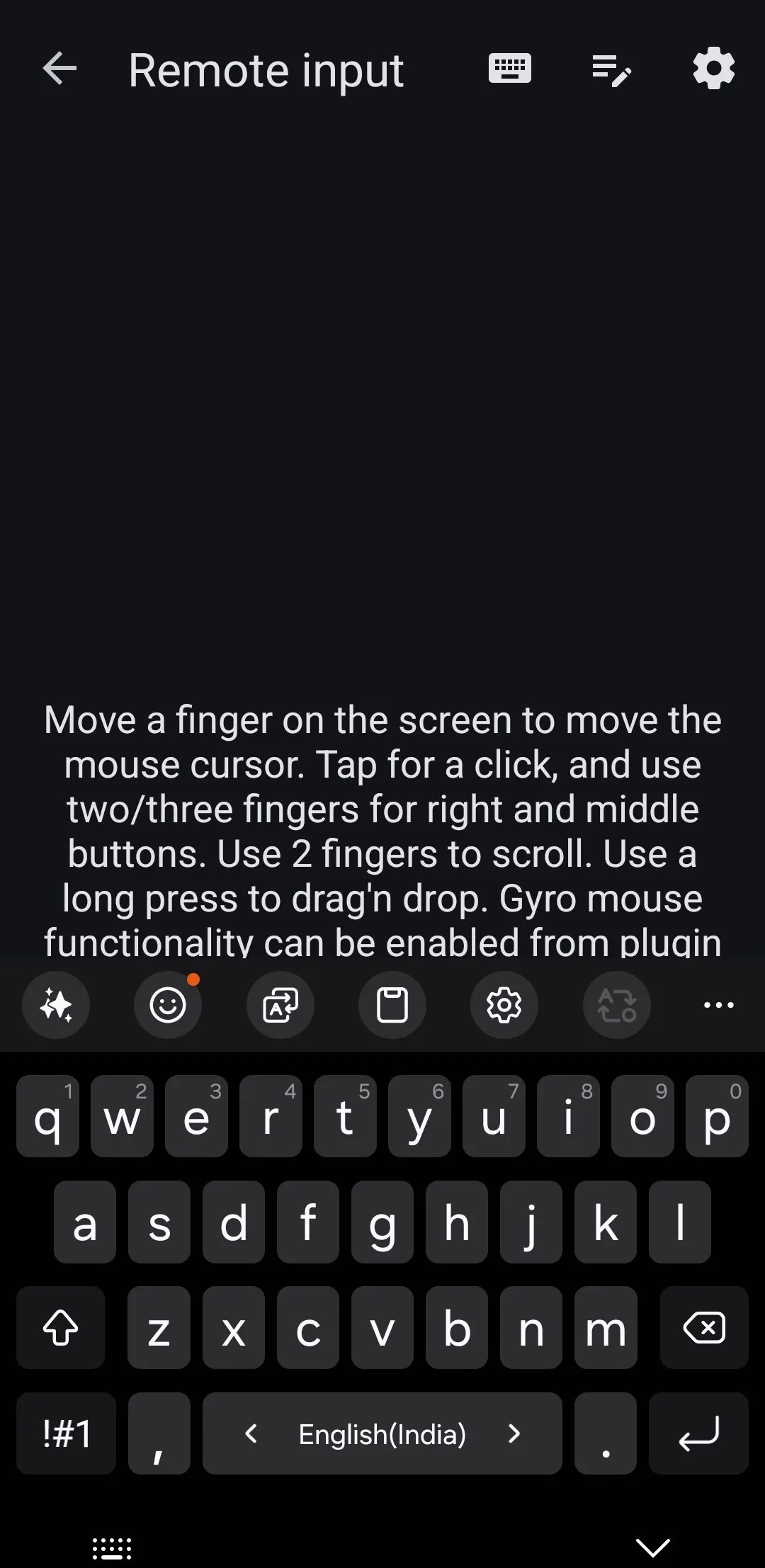 Giao diện bàn phím ảo tích hợp trên ứng dụng KDE Connect cho Android