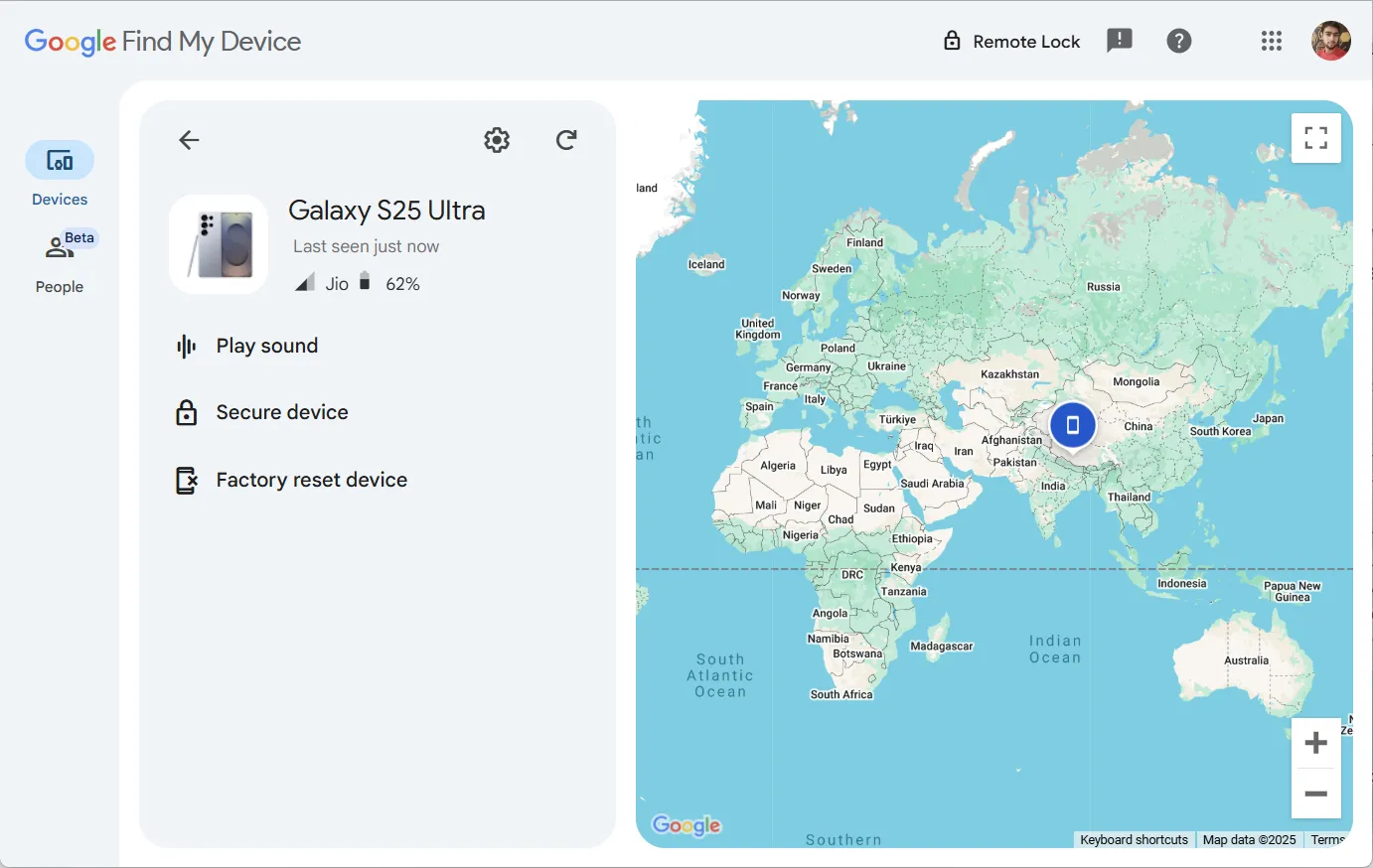 Giao diện Google Find My Device để định vị điện thoại Android bị mất