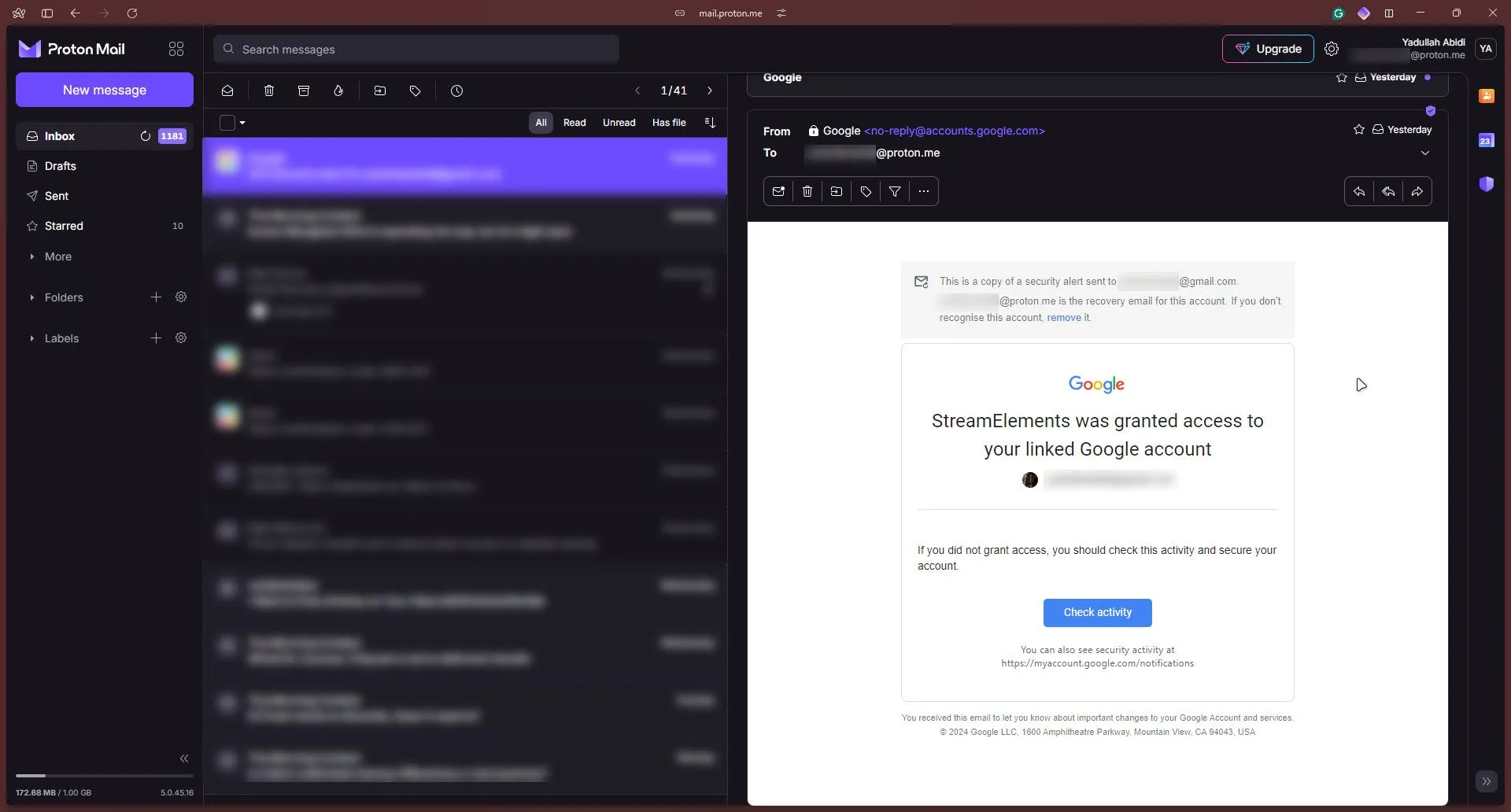 Giao diện người dùng của Proton Mail, dịch vụ email mã hóa đầu cuối được phát triển tại Thụy Sĩ.