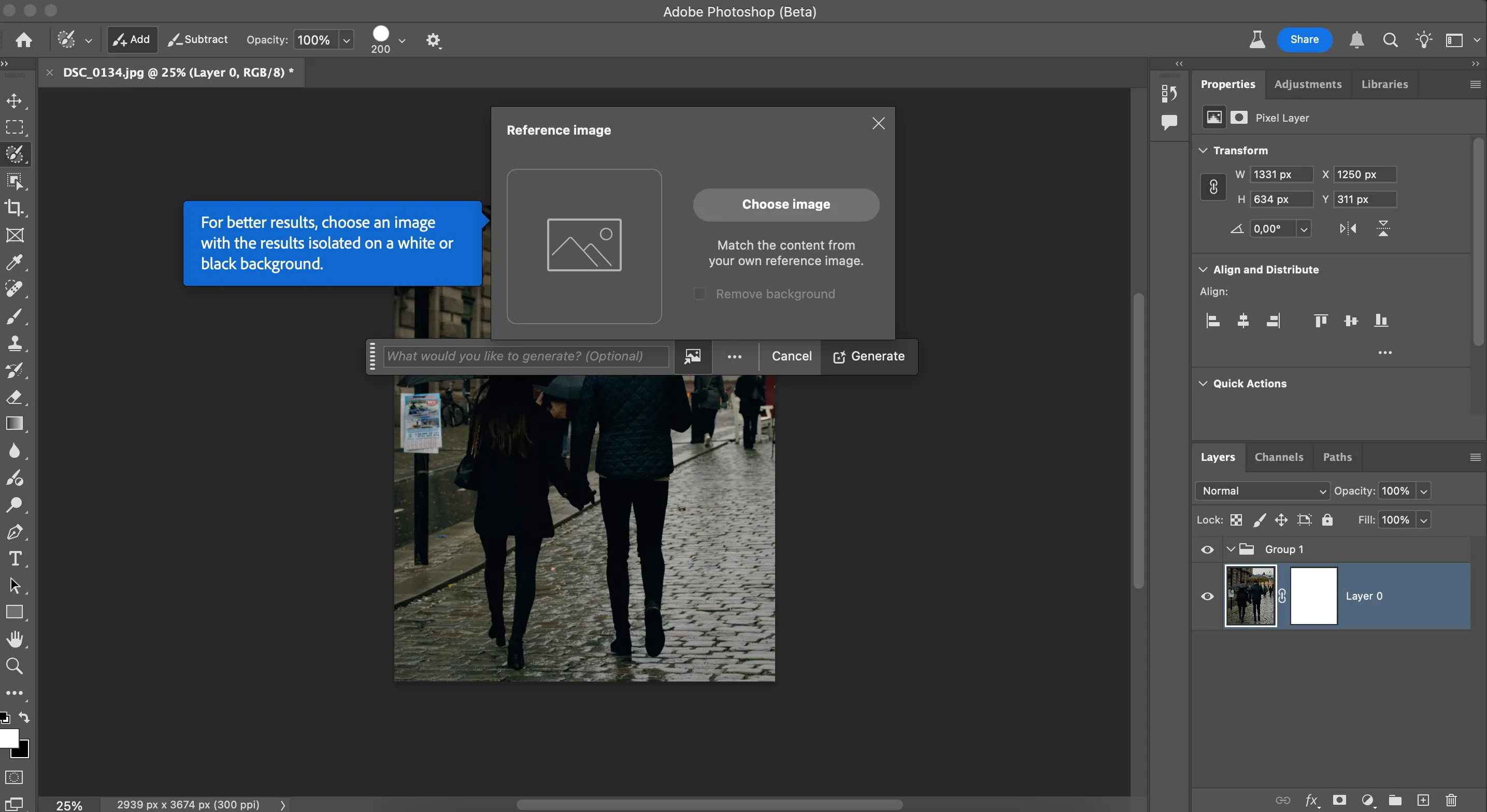 Giao diện tải lên hình ảnh tham chiếu trong Photoshop AI, giúp công cụ Generative Fill tạo kết quả chính xác hơn