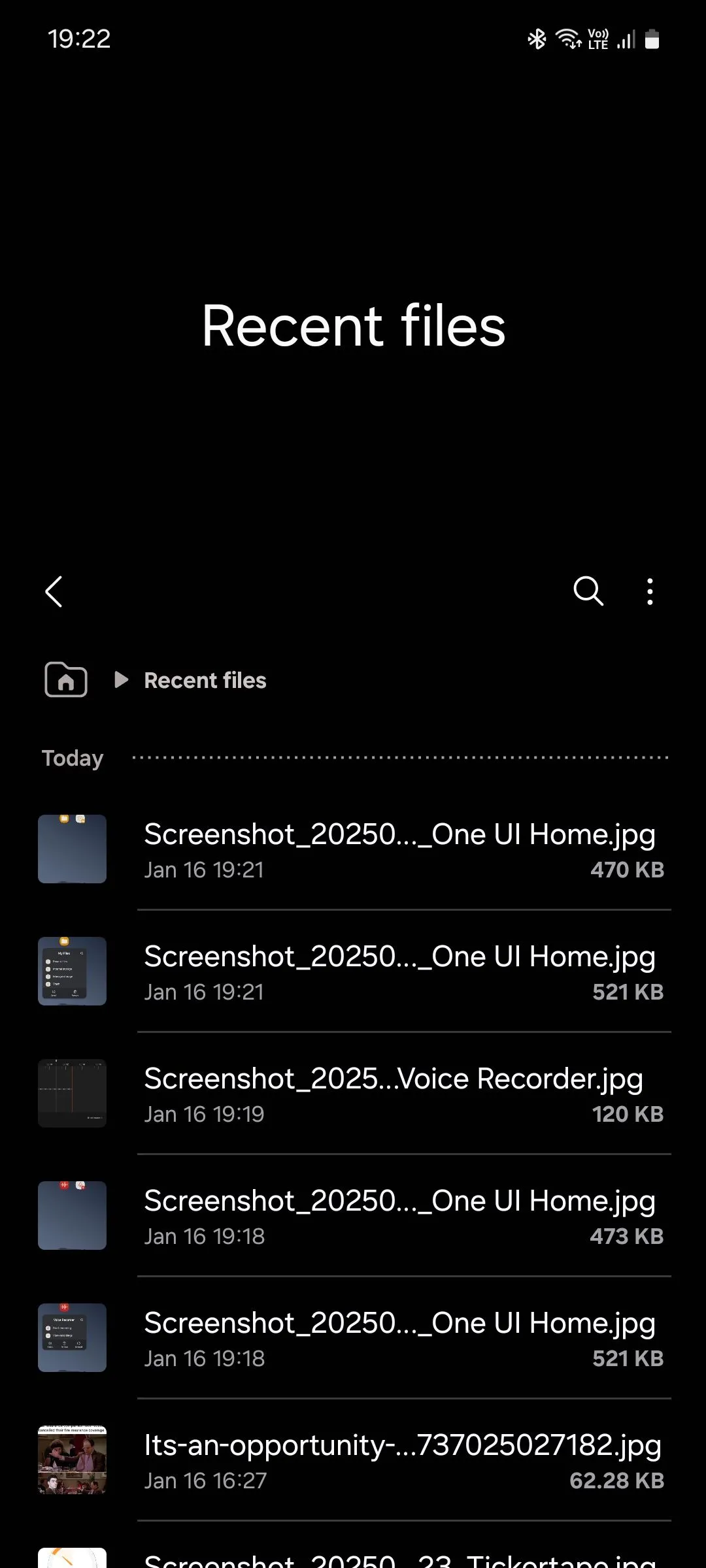 Giao diện &quot;Tệp gần đây&quot; trong ứng dụng Tệp của tôi (My Files) của Samsung