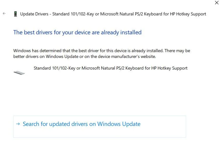 Giao diện tìm kiếm driver cập nhật thông qua Windows Update trong Device Manager