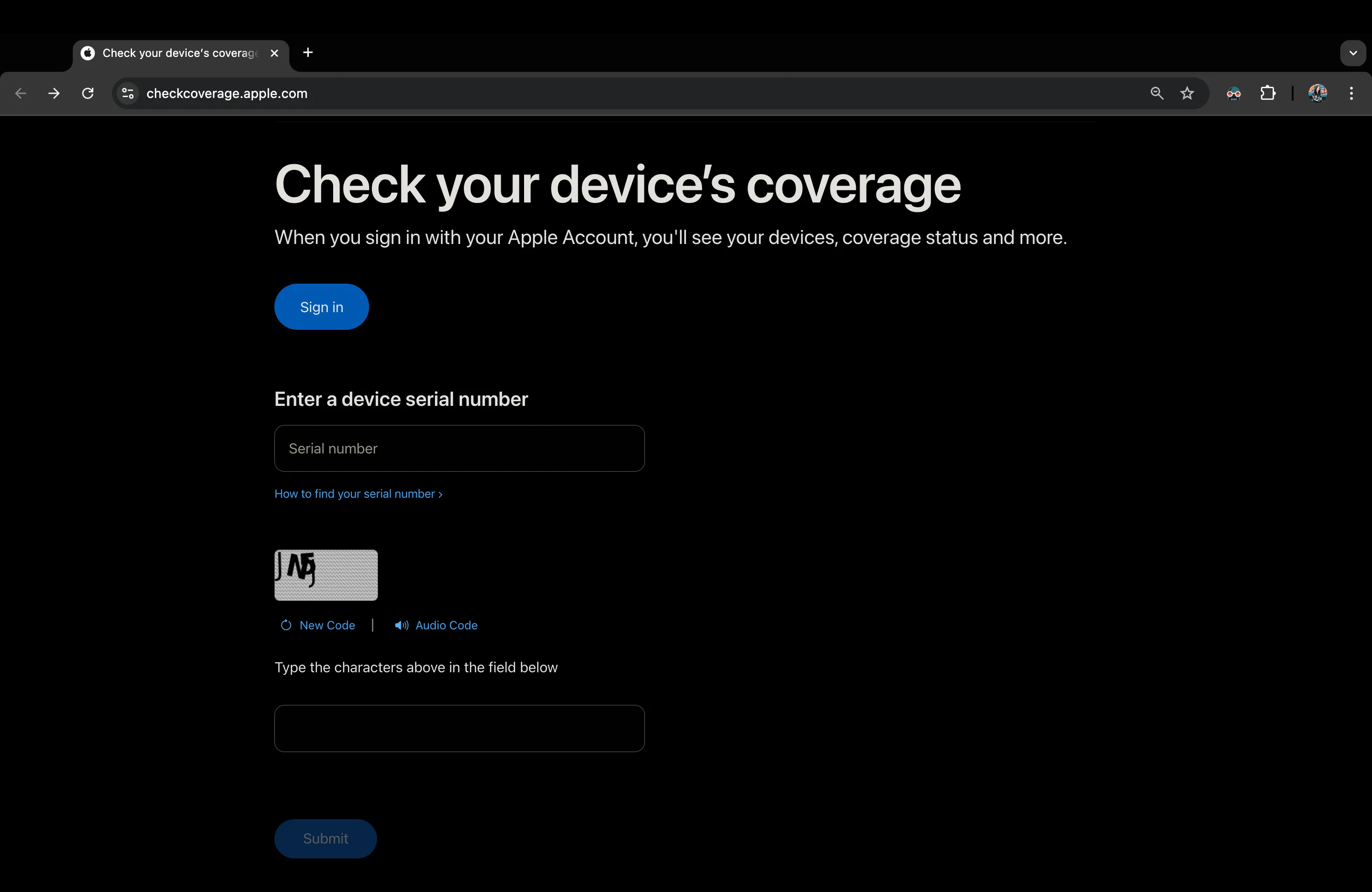 Giao diện trang Kiểm tra Bảo hành của Apple, nơi người dùng nhập số serial để xác định đời thiết bị và tình trạng bảo hành.