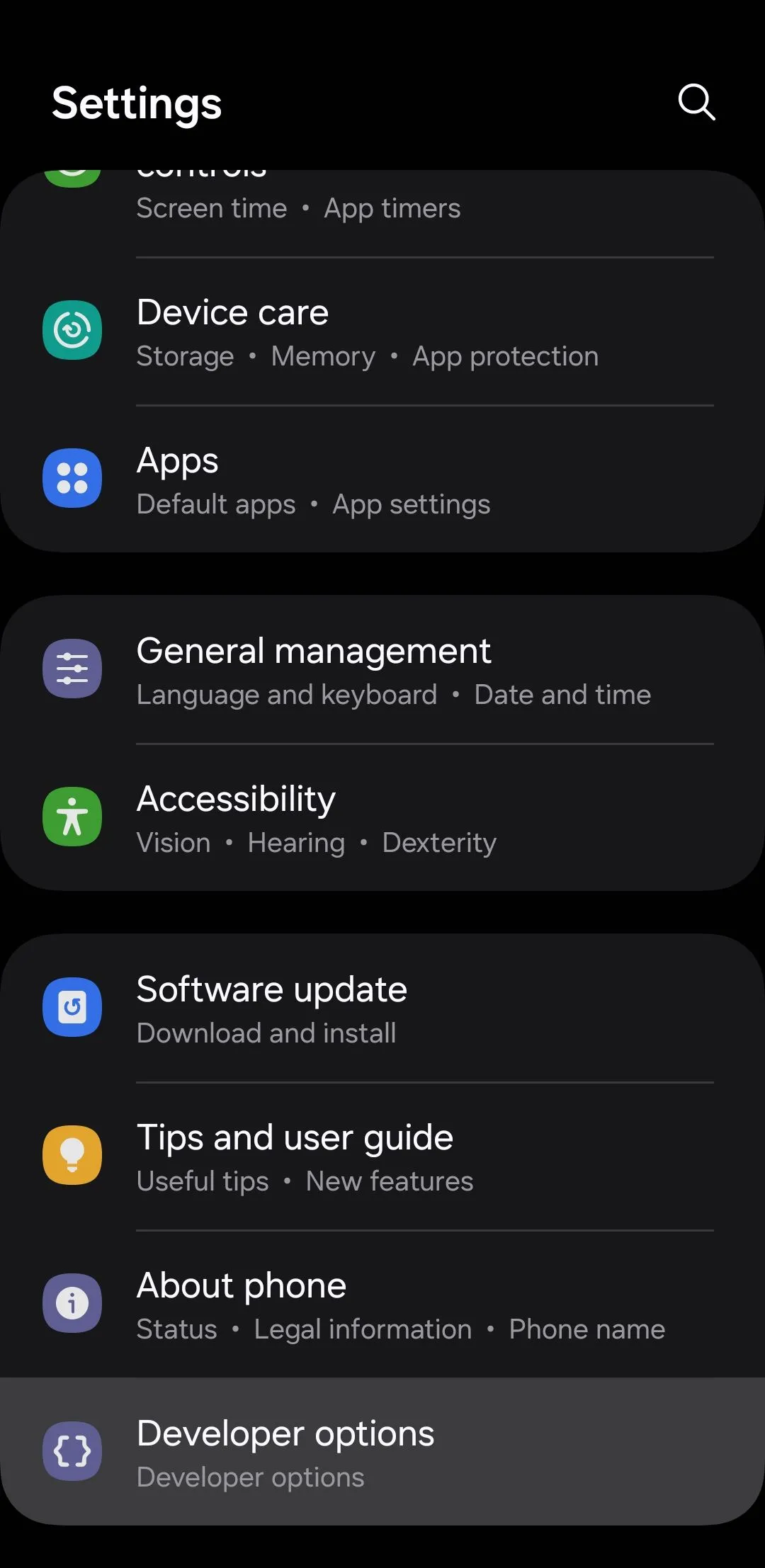 Giao diện &quot;Tùy chọn nhà phát triển&quot; trên điện thoại Android.