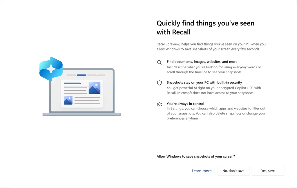 Giao diện tùy chọn tính năng Microsoft Recall