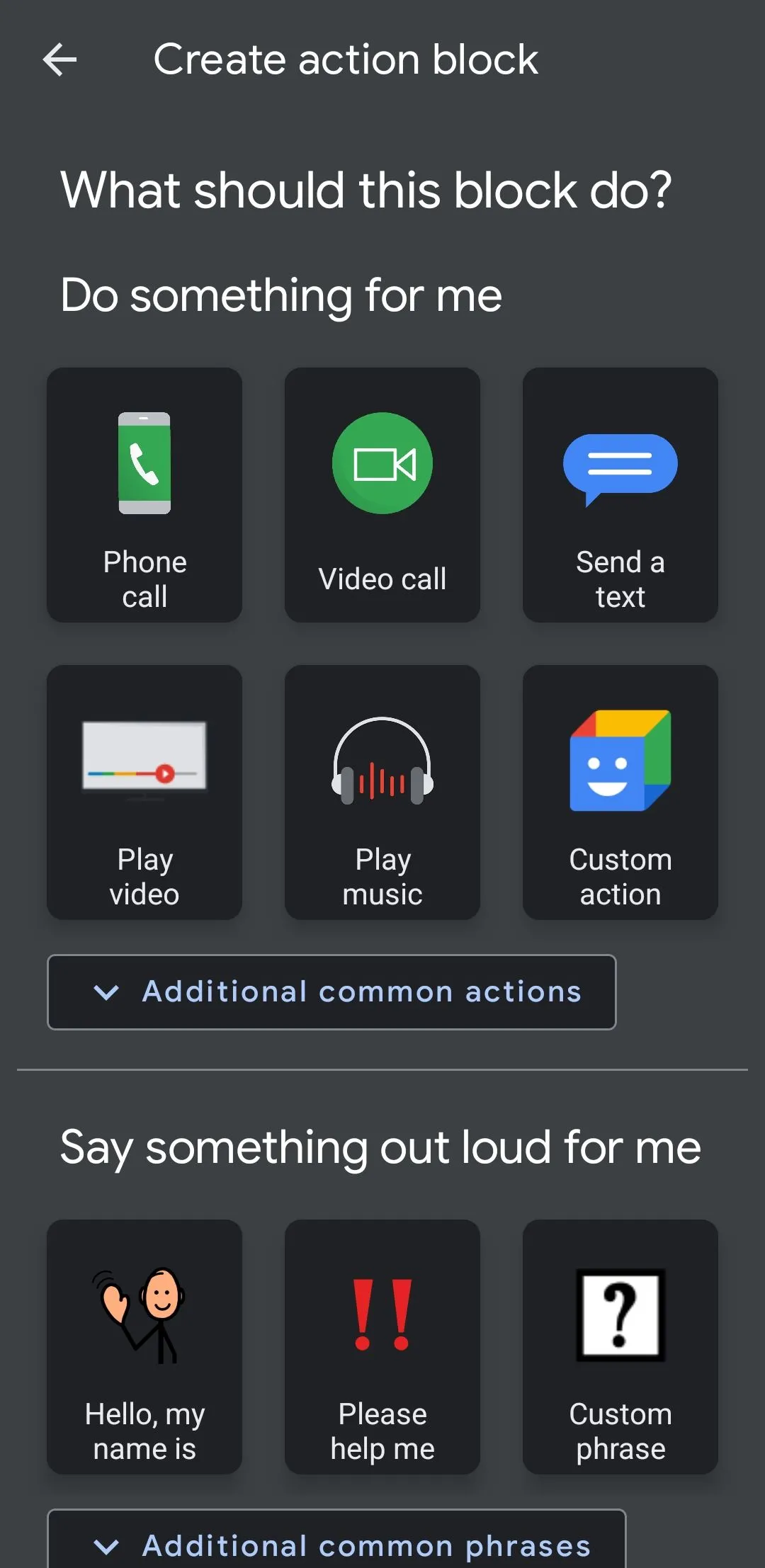 Giao diện ứng dụng Action Blocks của Google trên điện thoại Android