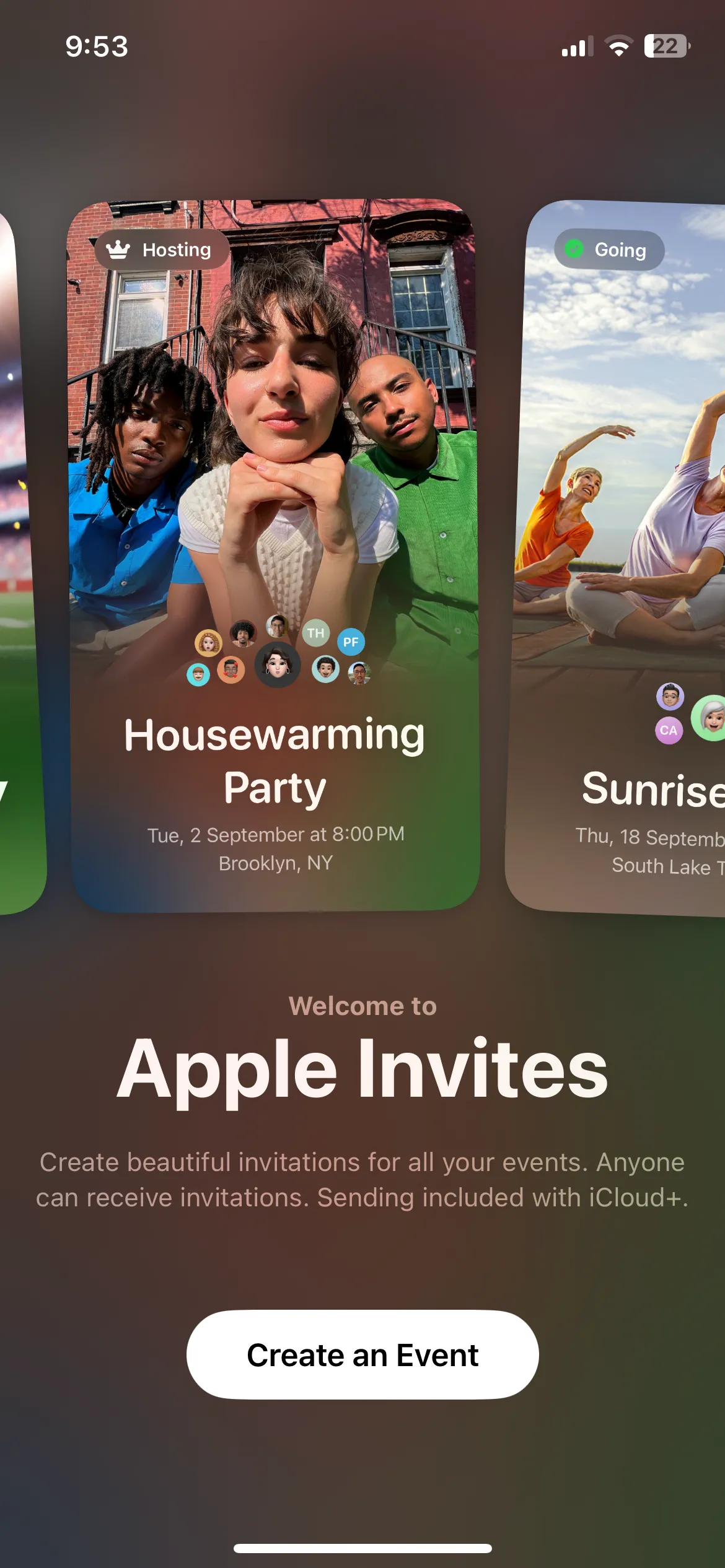 Giao diện ứng dụng Apple Invites trên iPhone
