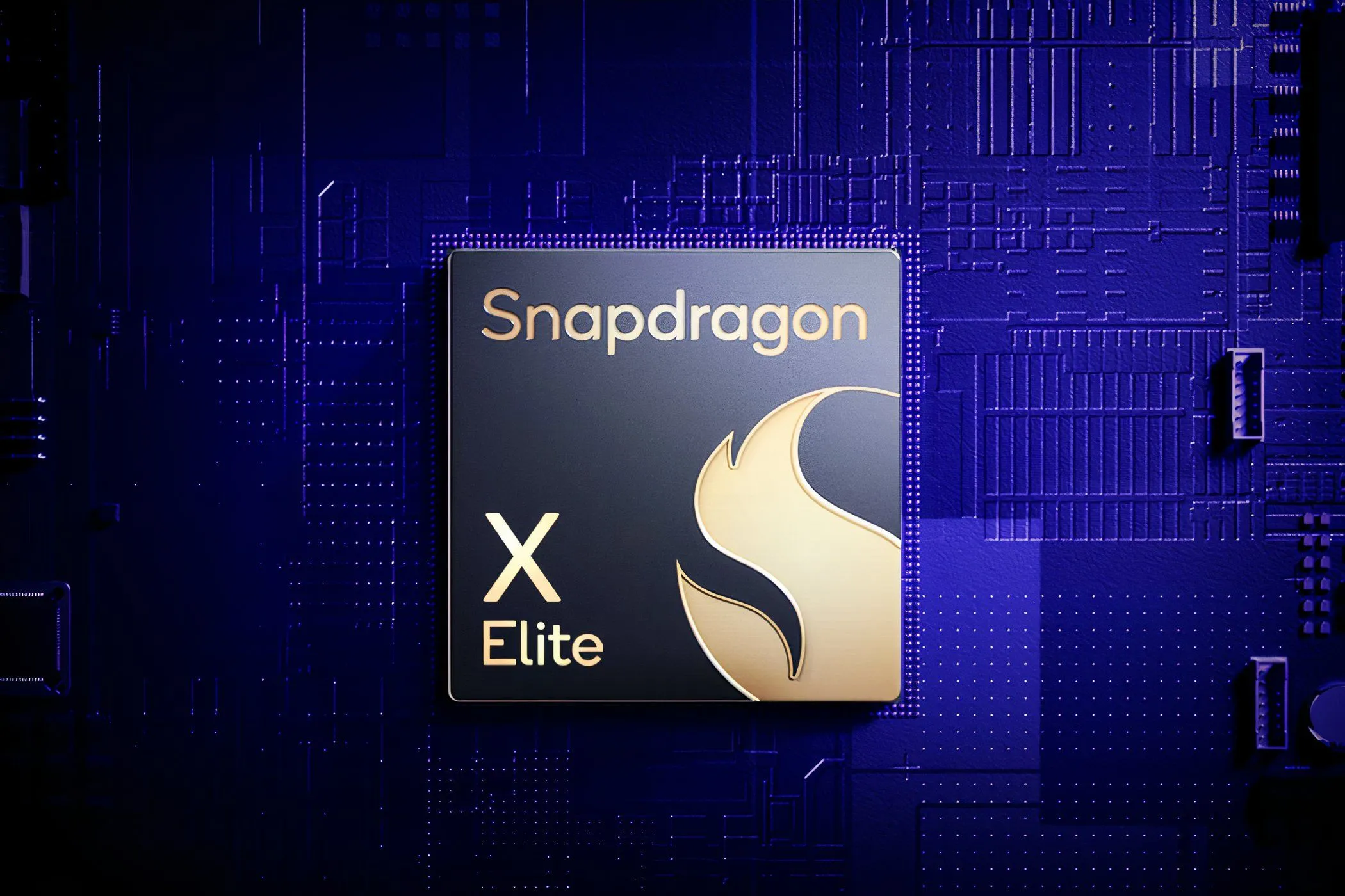 Hình ảnh cận cảnh chip xử lý Snapdragon X Elite màu tím, thể hiện lo ngại về hệ sinh thái ARM