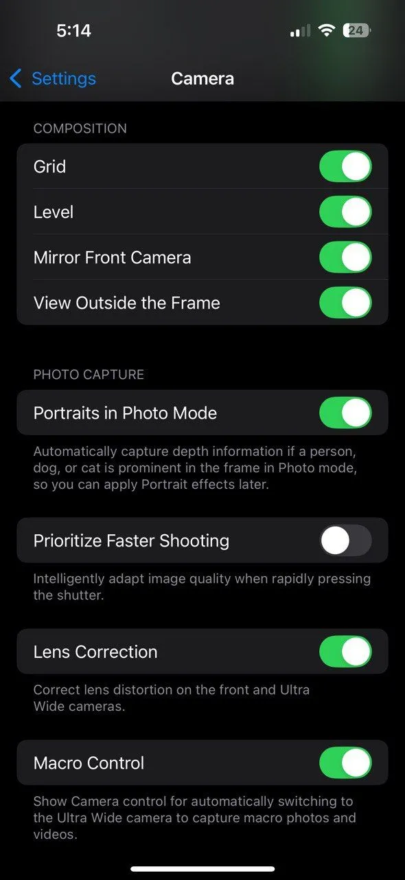 Hướng dẫn bật tắt chế độ Macro trong cài đặt camera iPhone 16